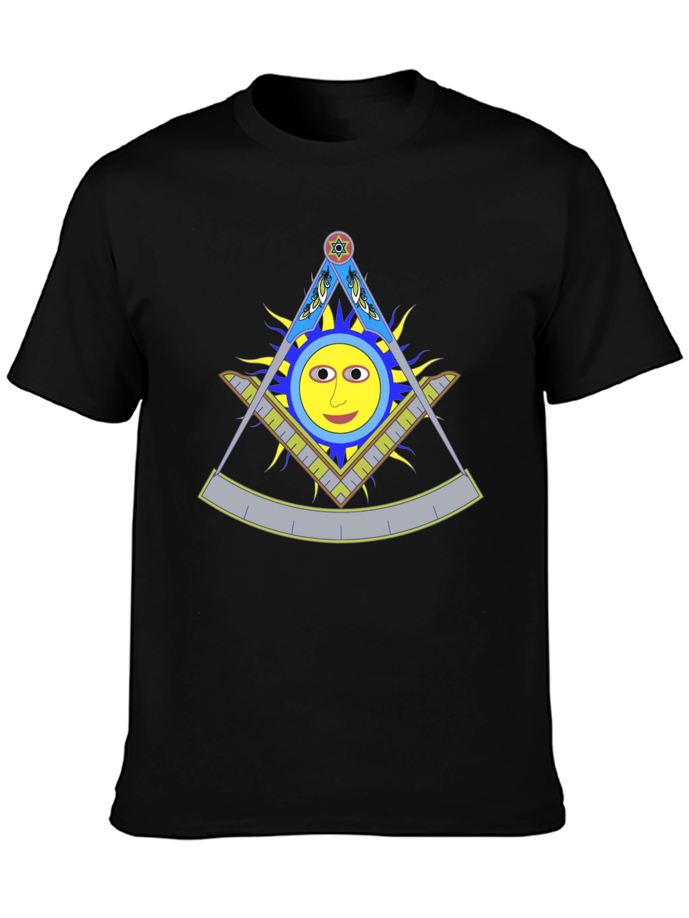 Square & Compass Sun Face Black T-Shirt