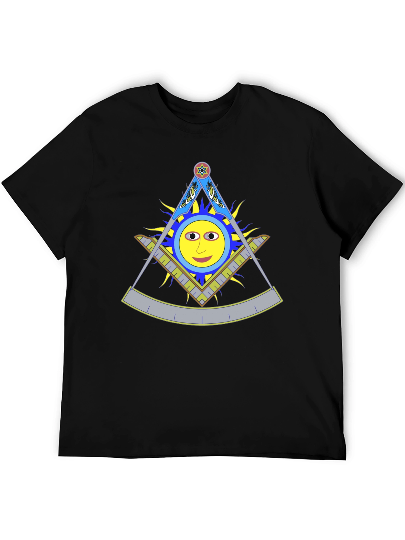 Square & Compass Sun Face Black T-Shirt