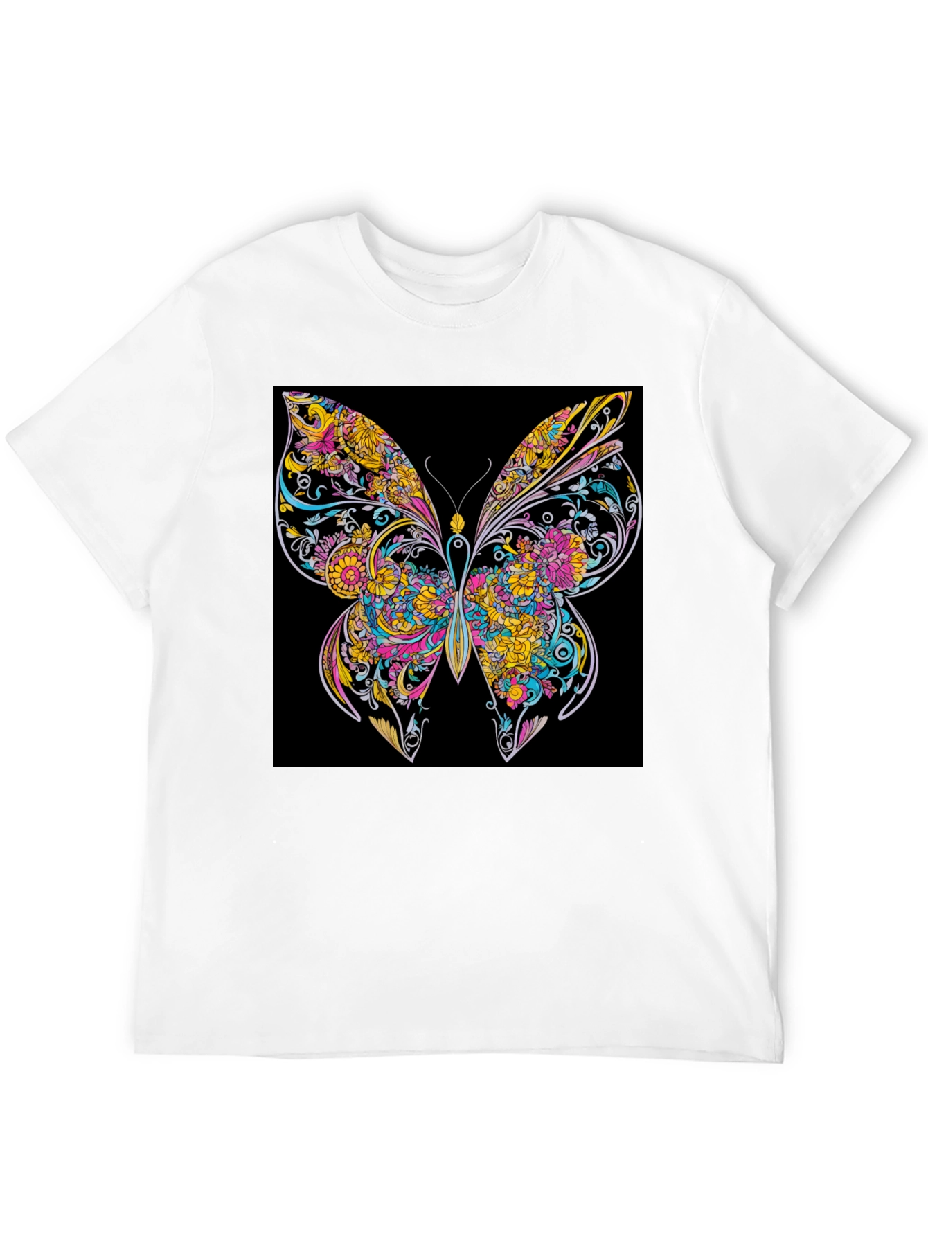 Vibrant Butterfly Graphic Print Black T-Shirt