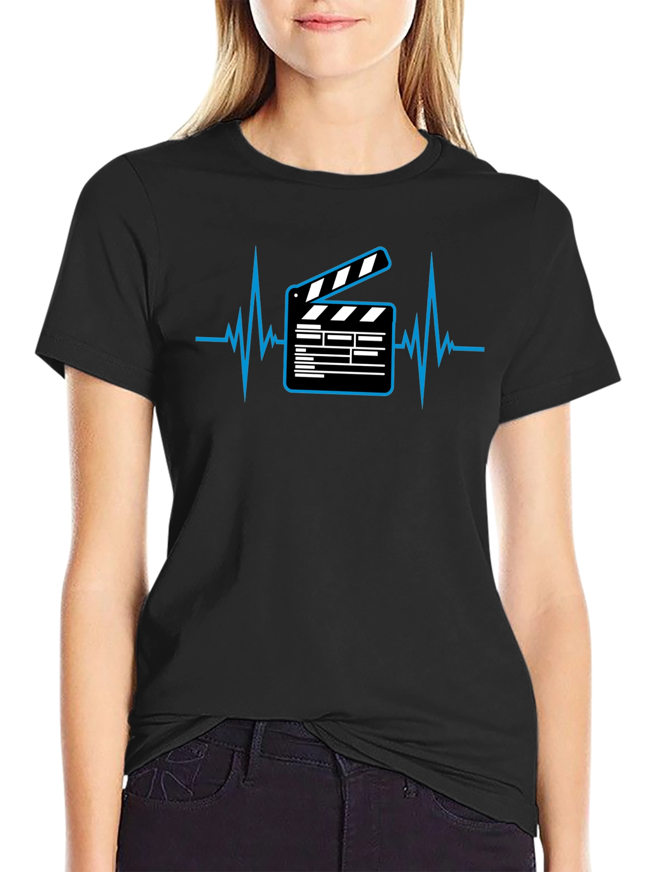 Movie Lover T-Shirt - Clapperboard Heartbeat Graphic Tee