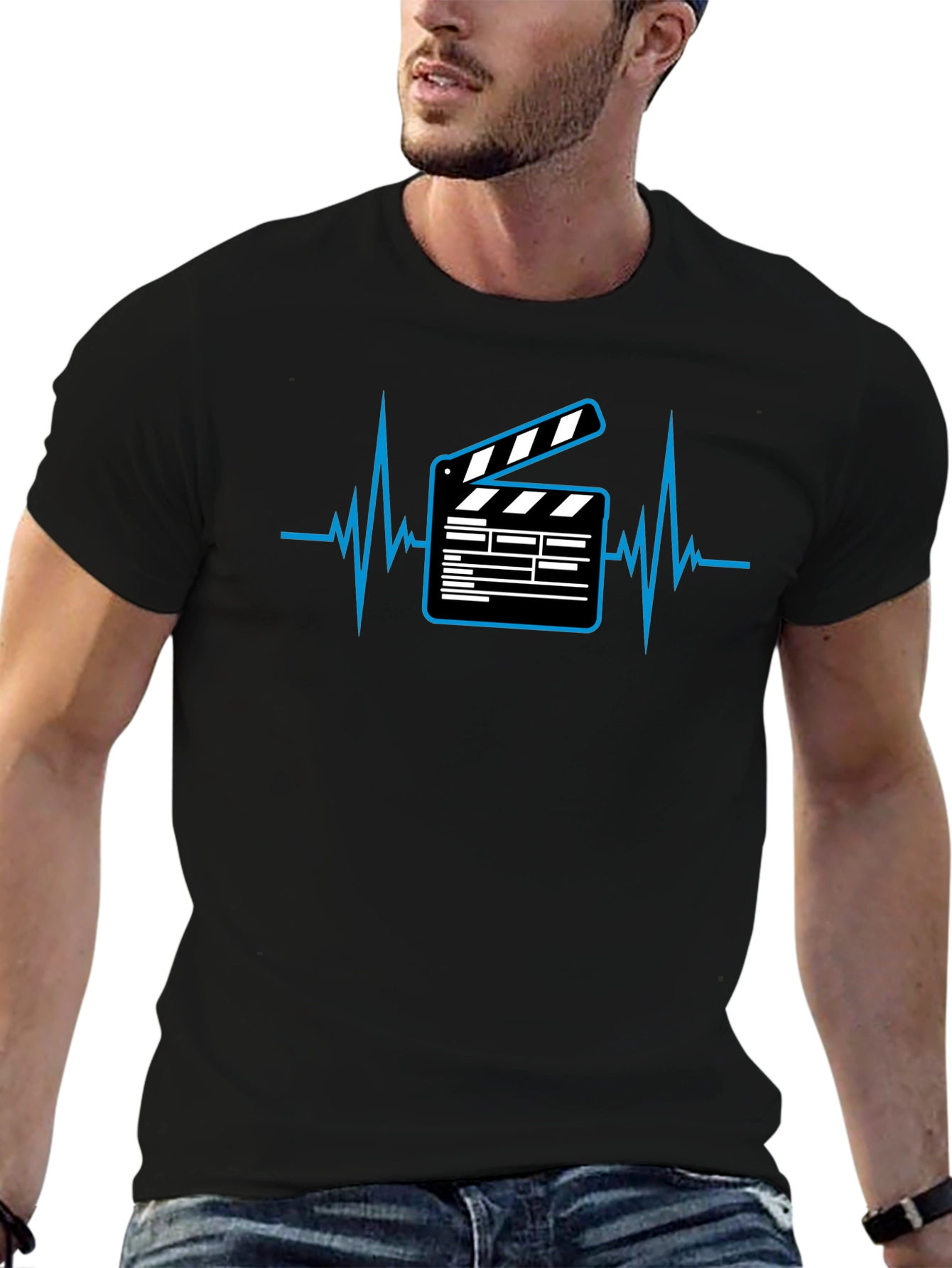 Movie Lover T-Shirt - Clapperboard Heartbeat Graphic Tee