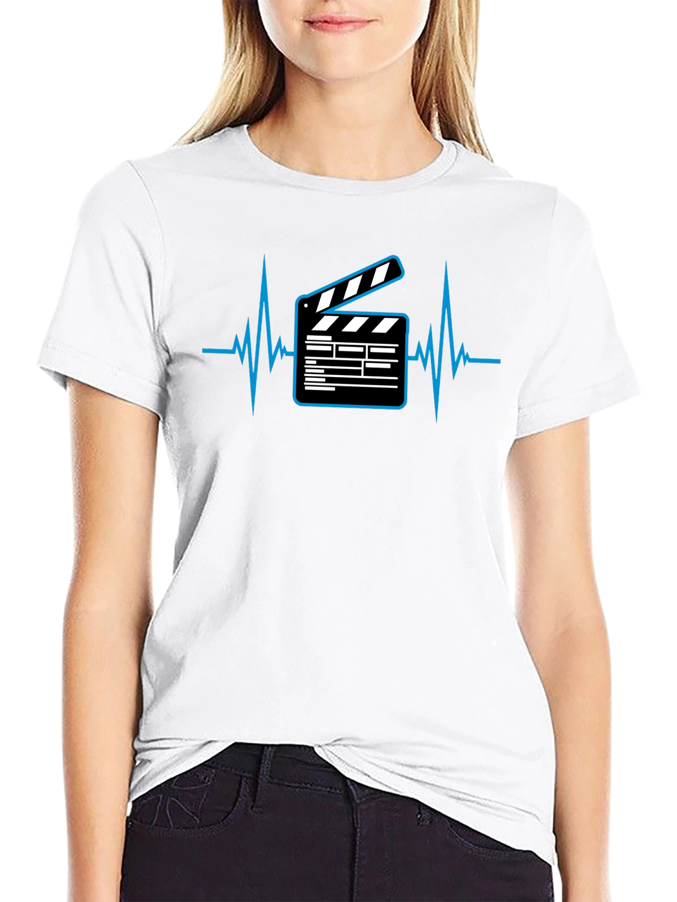 Movie Lover T-Shirt - Clapperboard Heartbeat Graphic Tee