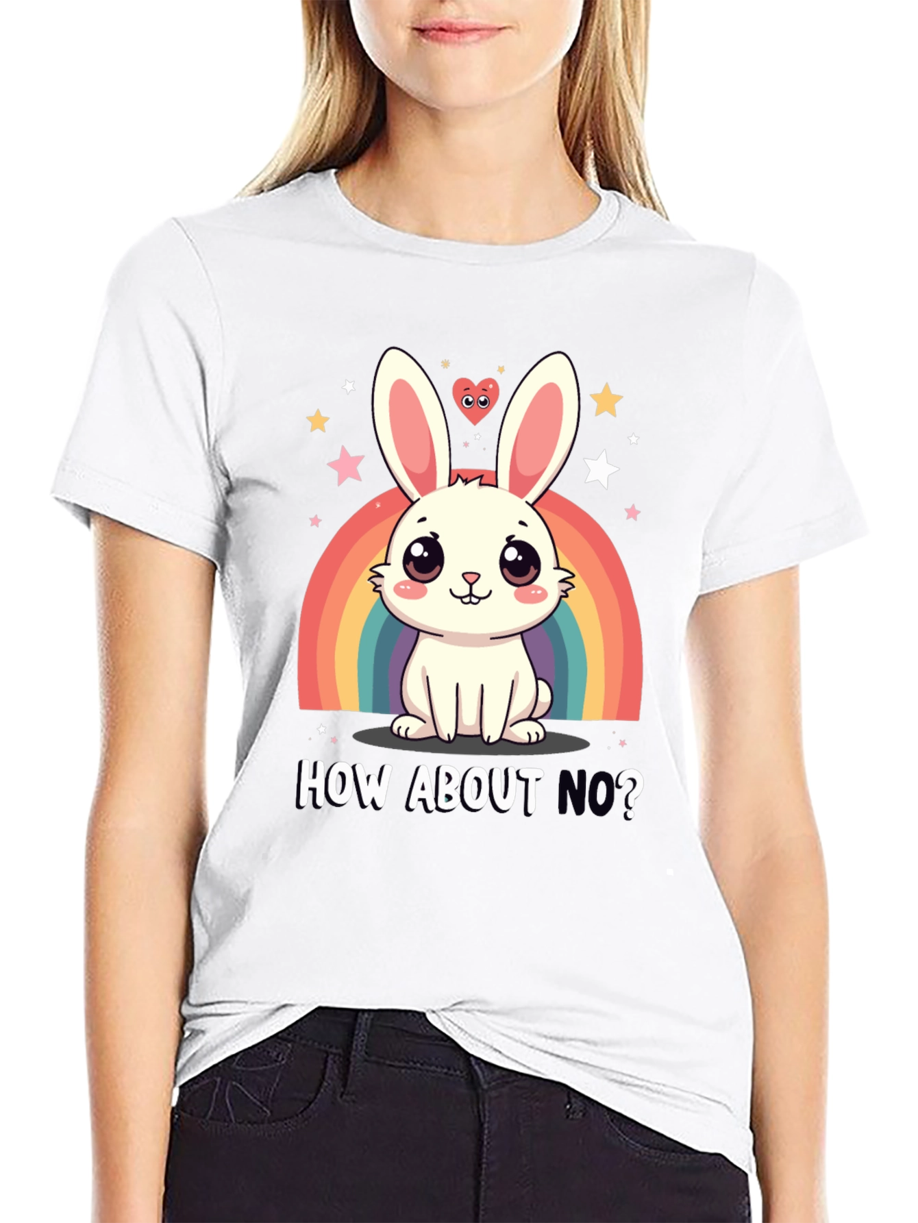 Cute Bunny Rainbow How About No? Graphic Tee