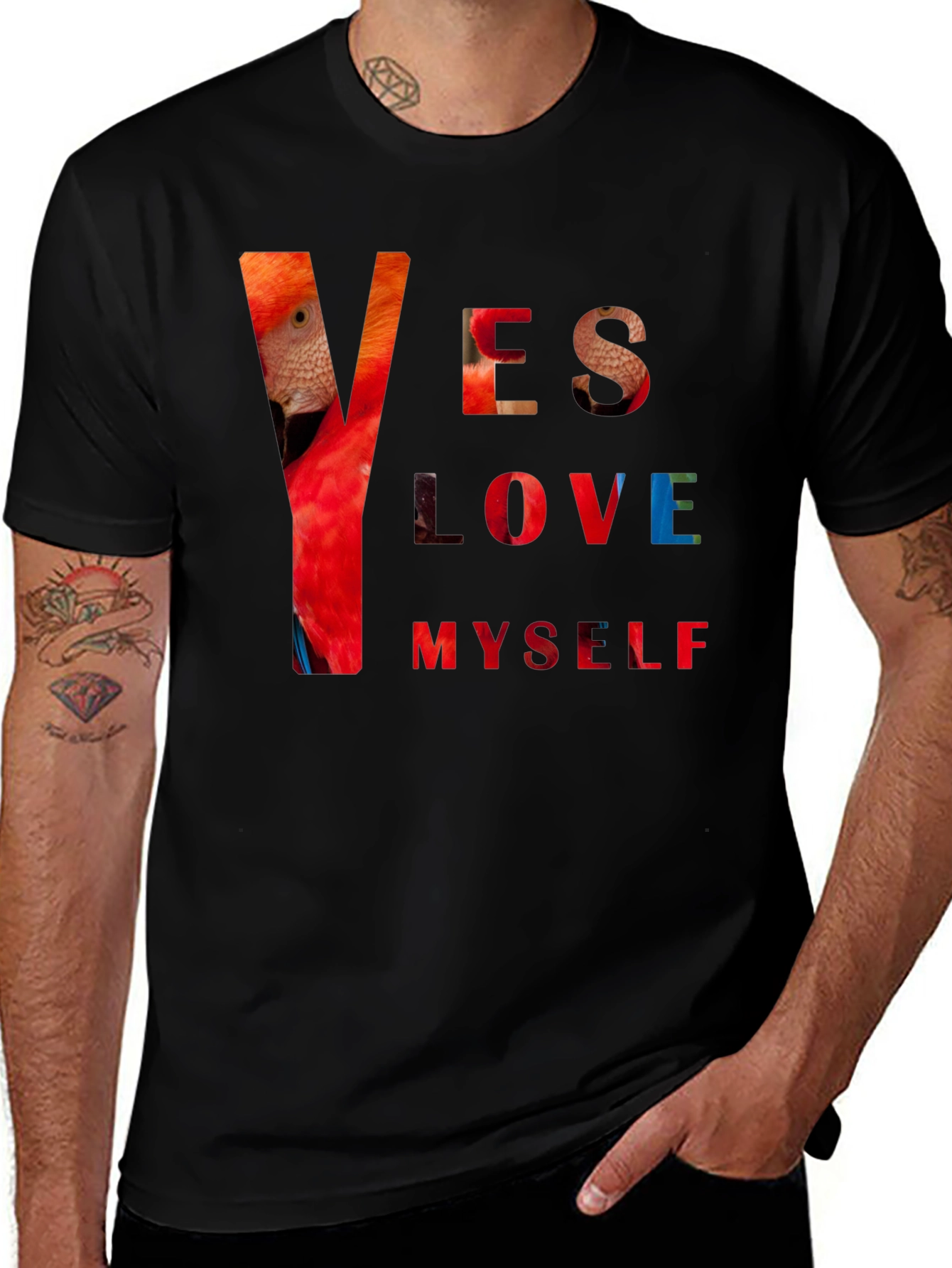 Yes Love Myself Graphic Print Black T-Shirt
