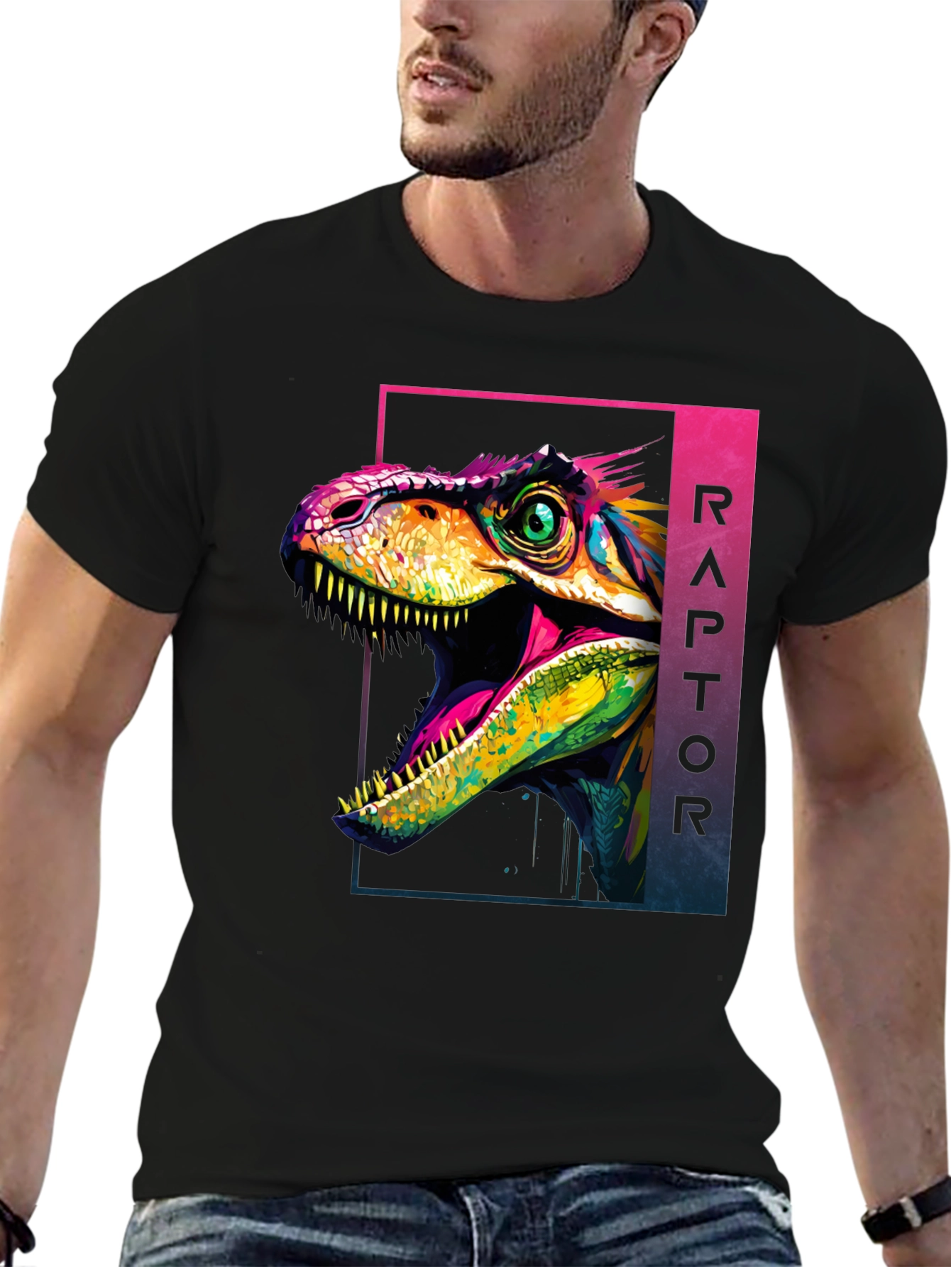 Vibrant Raptor Graphic Tee - Bold Dinosaur Design