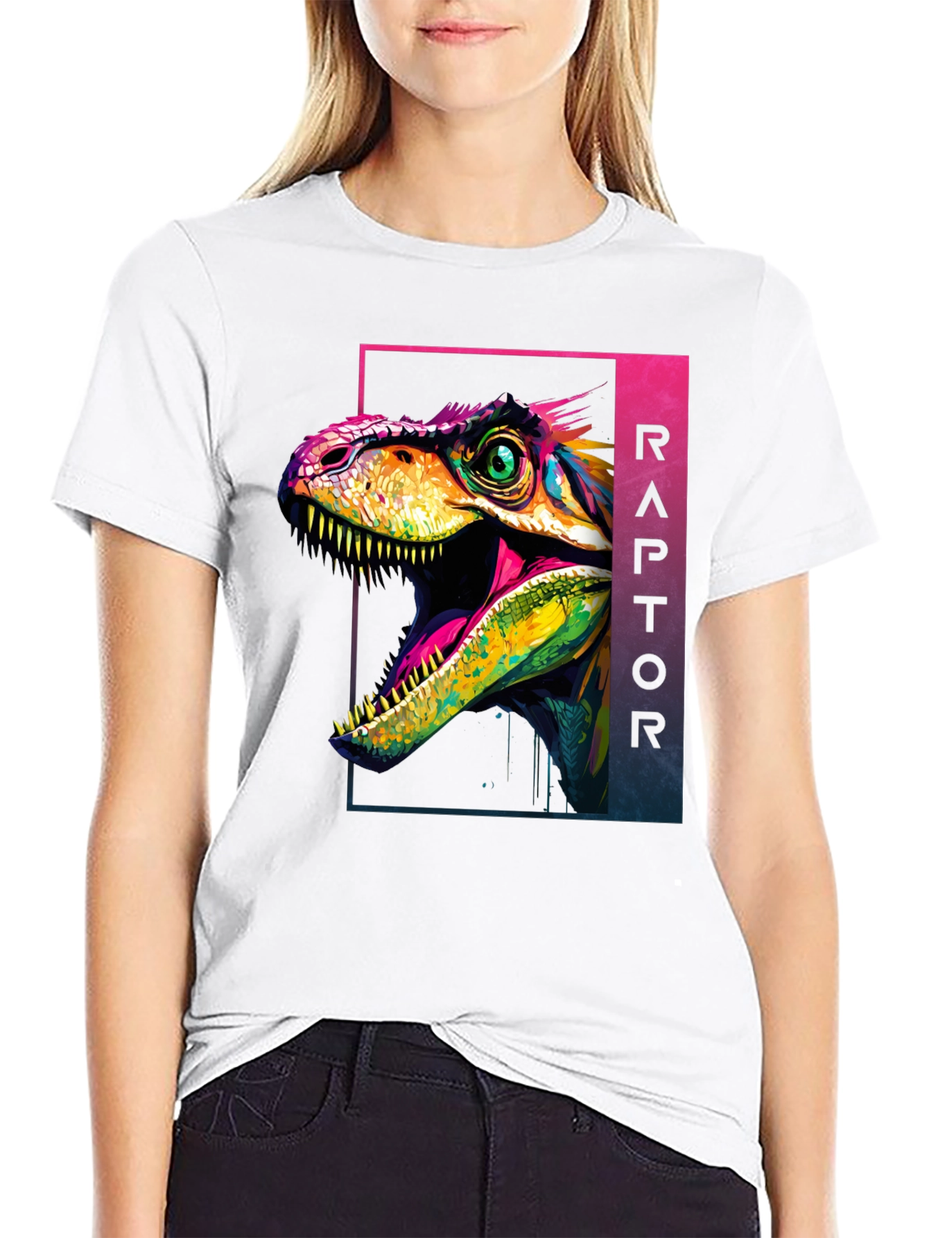 Vibrant Raptor Graphic Tee - Bold Dinosaur Design
