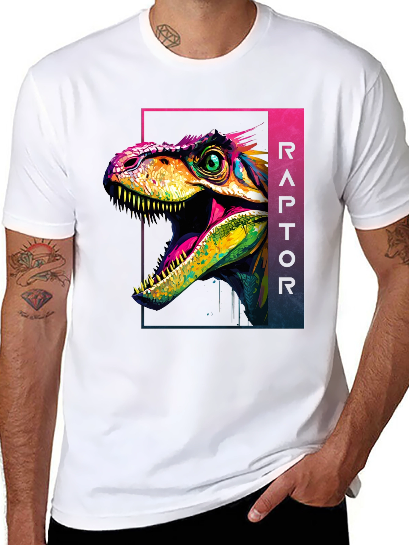 Vibrant Raptor Graphic Tee - Bold Dinosaur Design