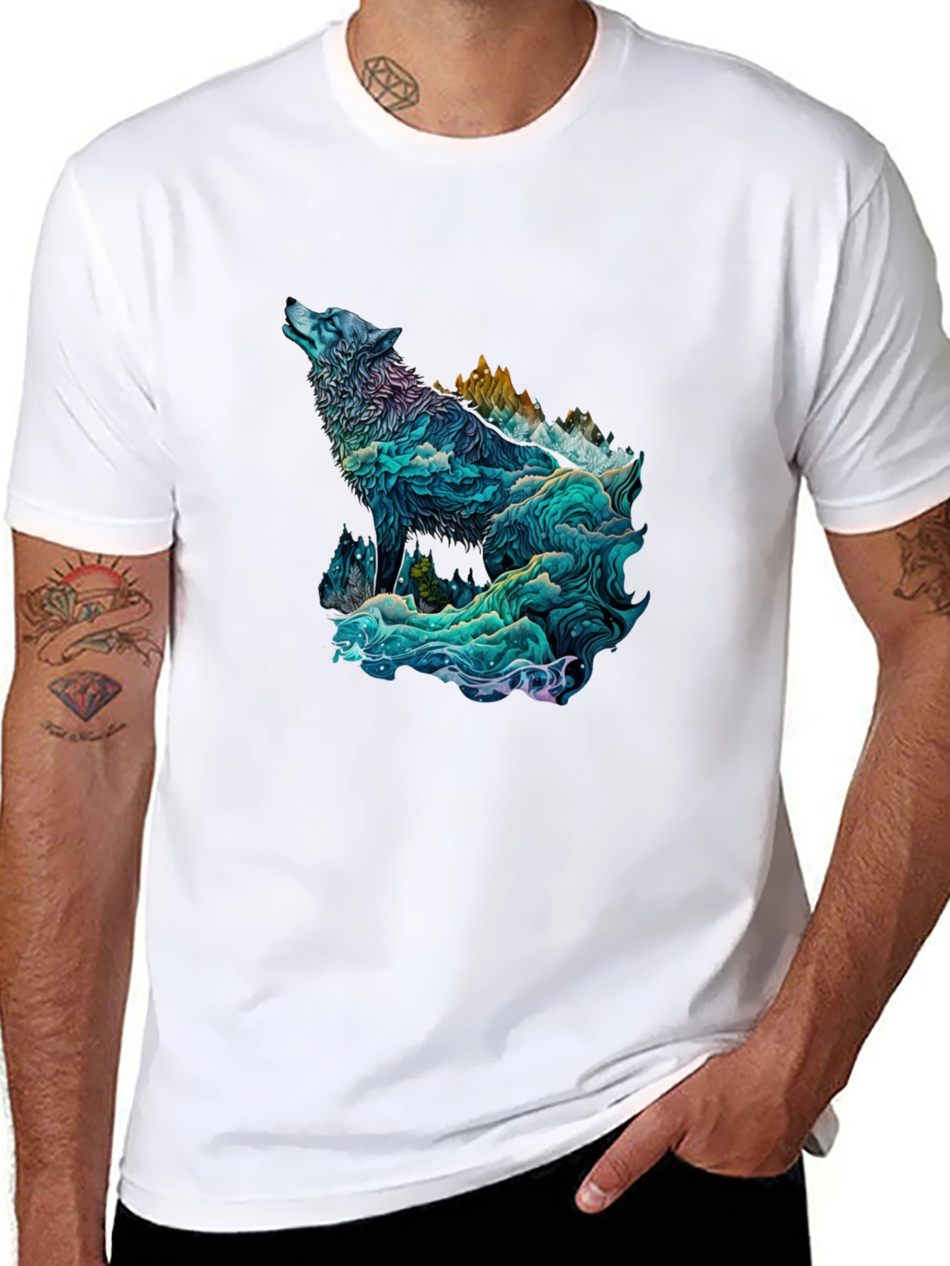 Wolf Mountain Graphic Tee - Nature Inspired Black T-Shirt
