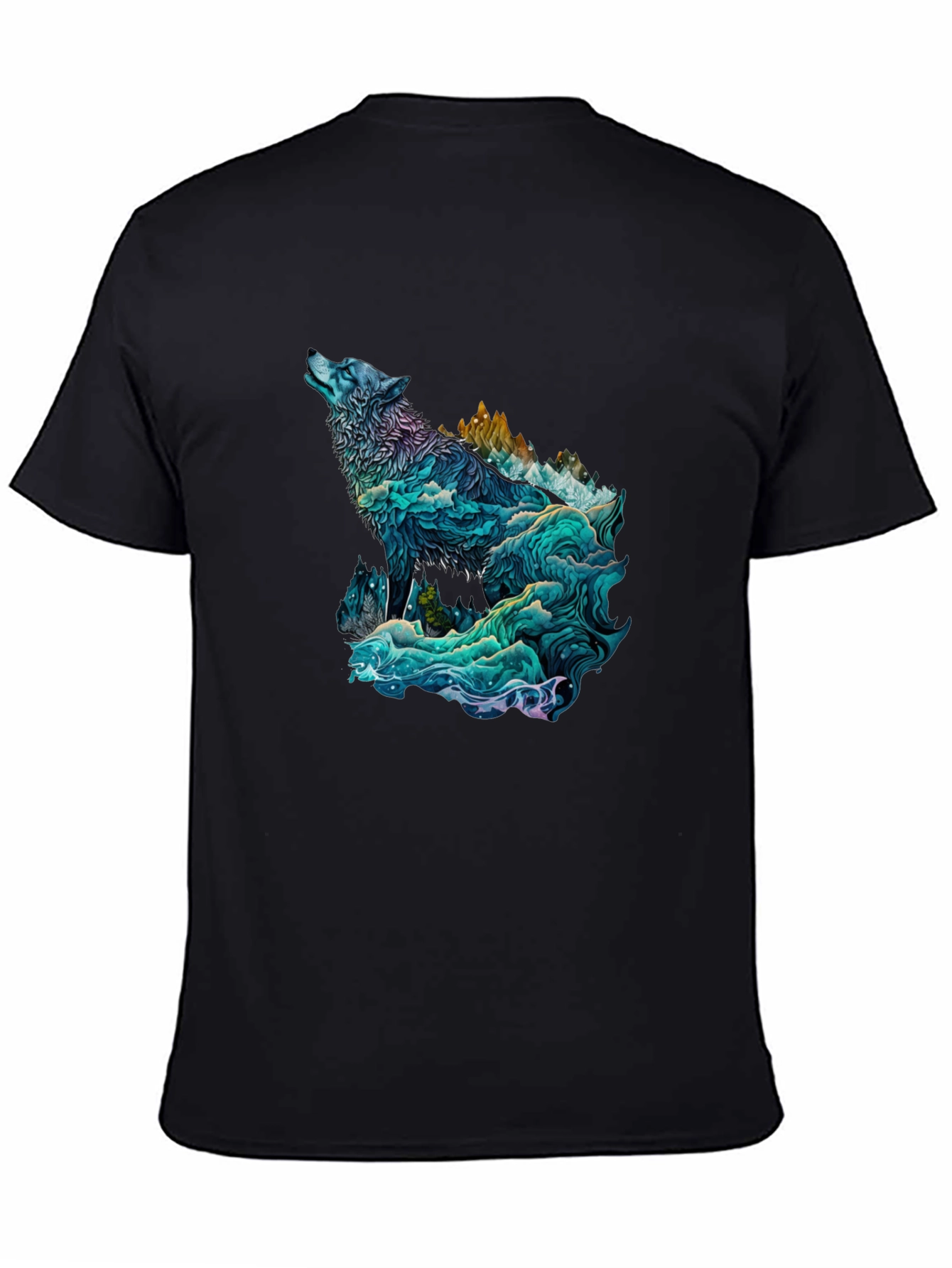 Wolf Mountain Graphic Tee - Nature Inspired Black T-Shirt