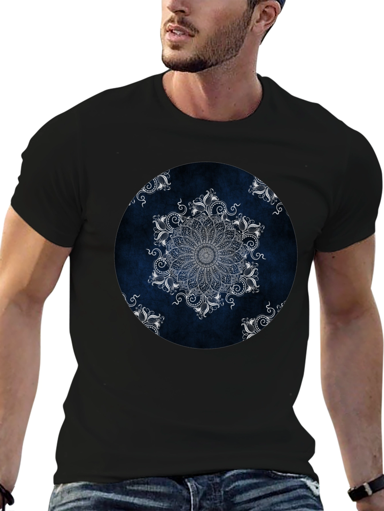 Mandala Graphic Tee - Stylish Mens Black T-Shirt