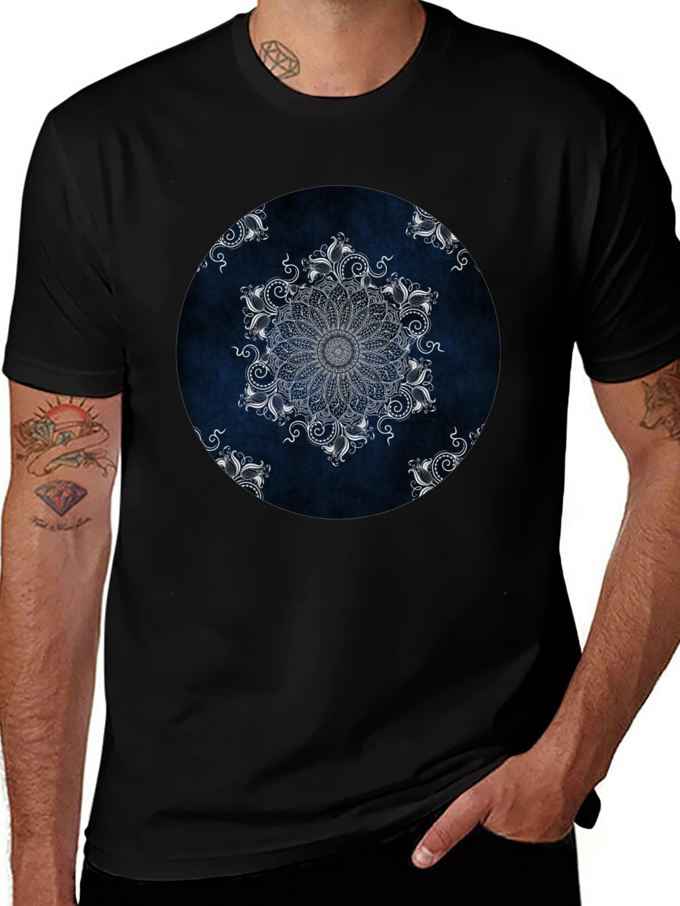 Mandala Graphic Tee - Stylish Mens Black T-Shirt