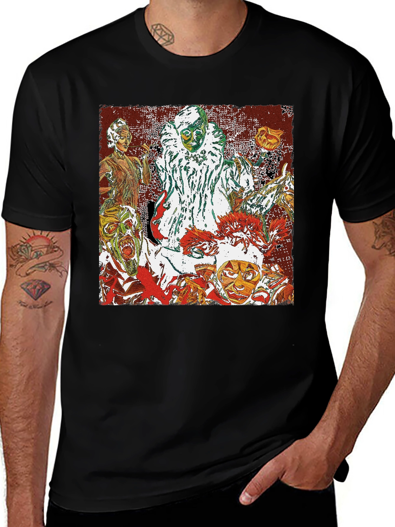 Creepy Clown Horror Graphic Tee - Black