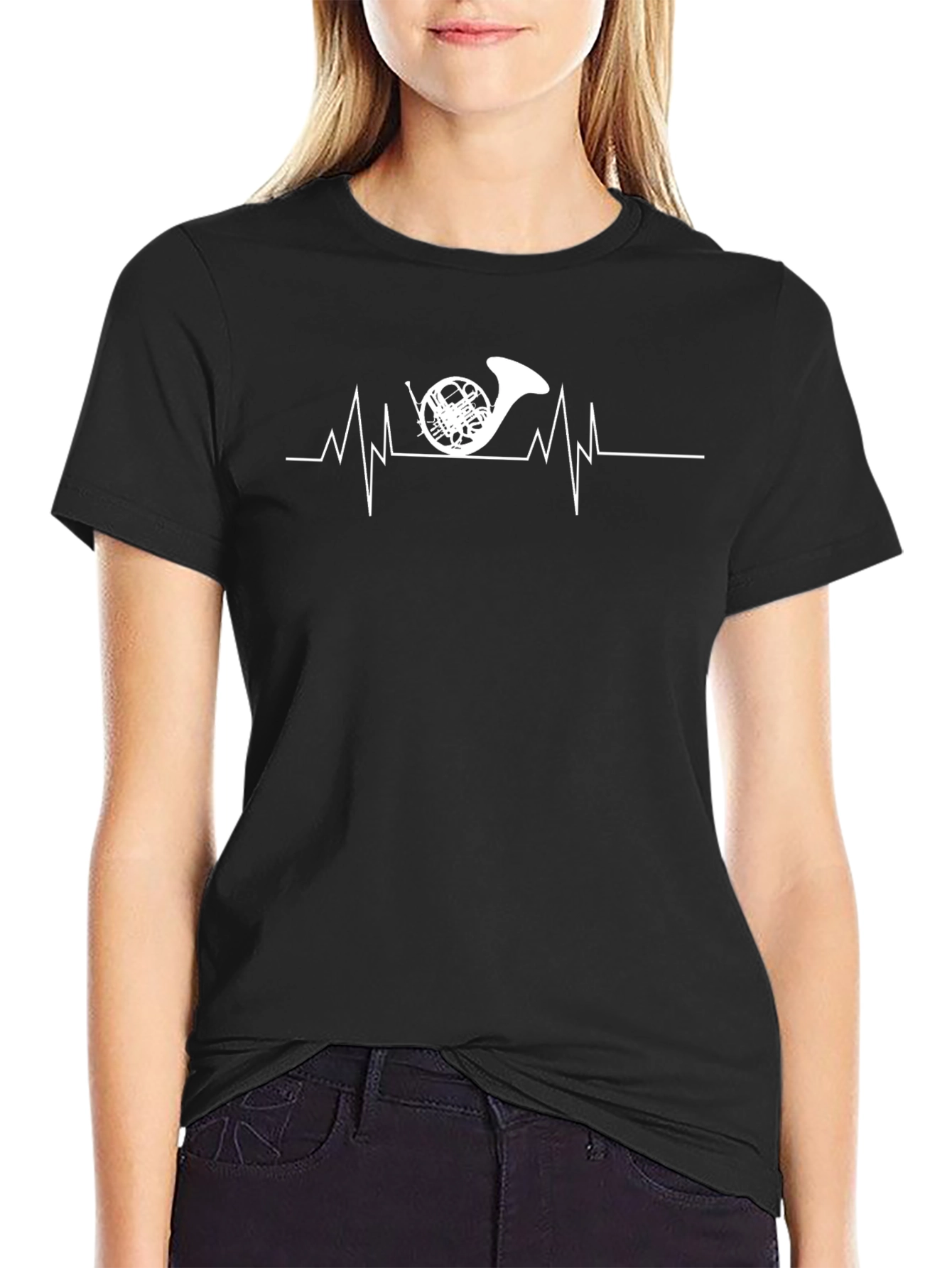 French Horn Heartbeat T-Shirt - Music Lover Tee