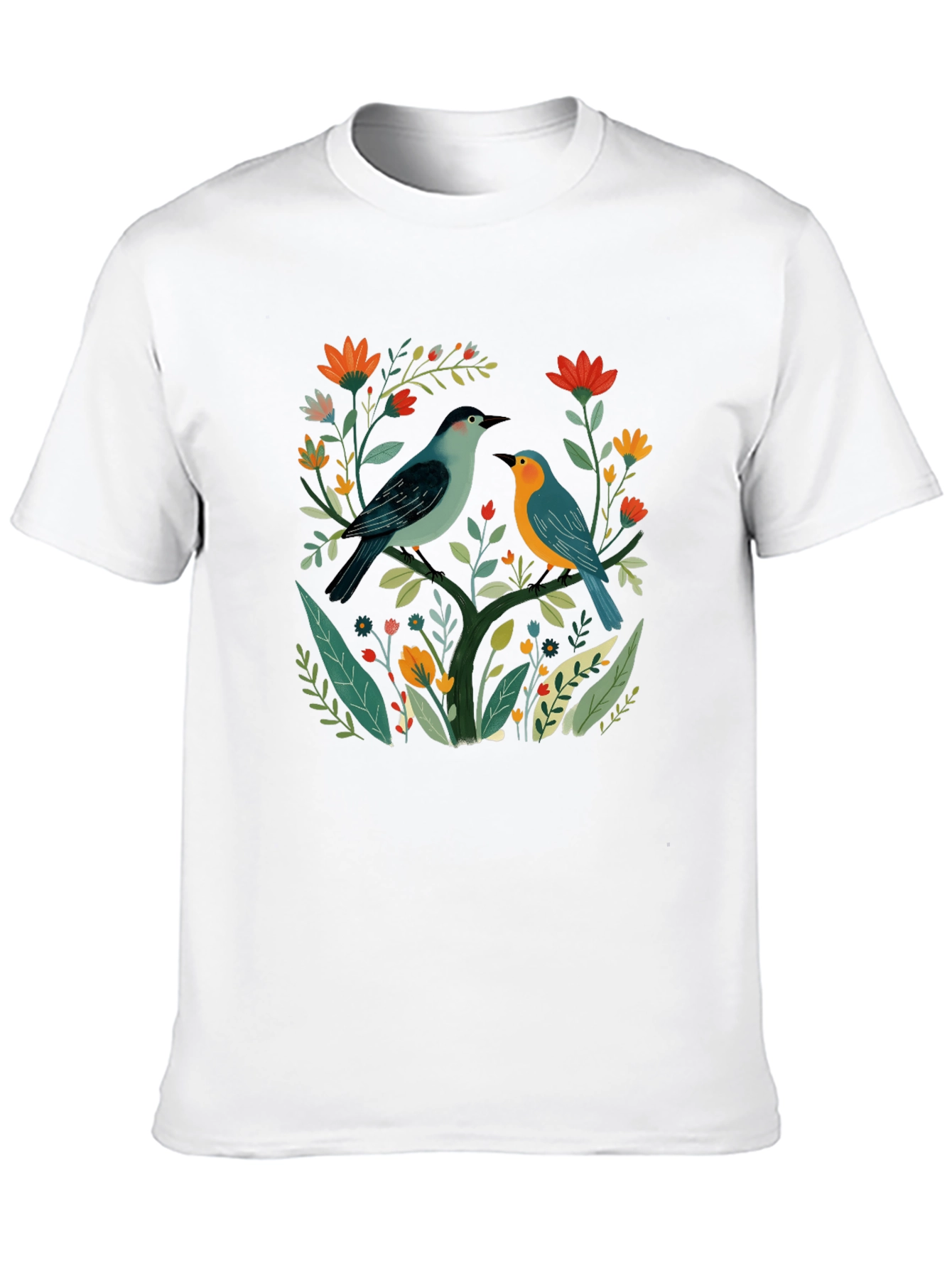 Floral Bird Graphic Tee - Stylish Black T-Shirt
