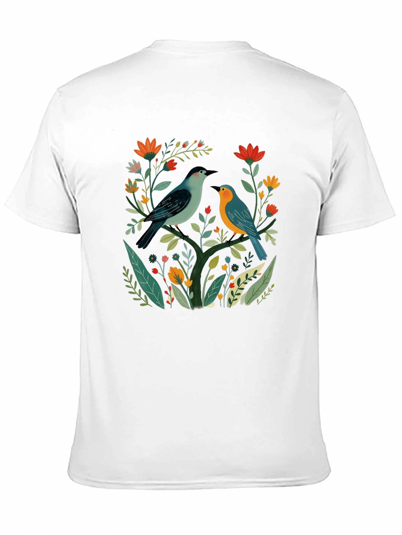 Floral Bird Graphic Tee - Stylish Black T-Shirt