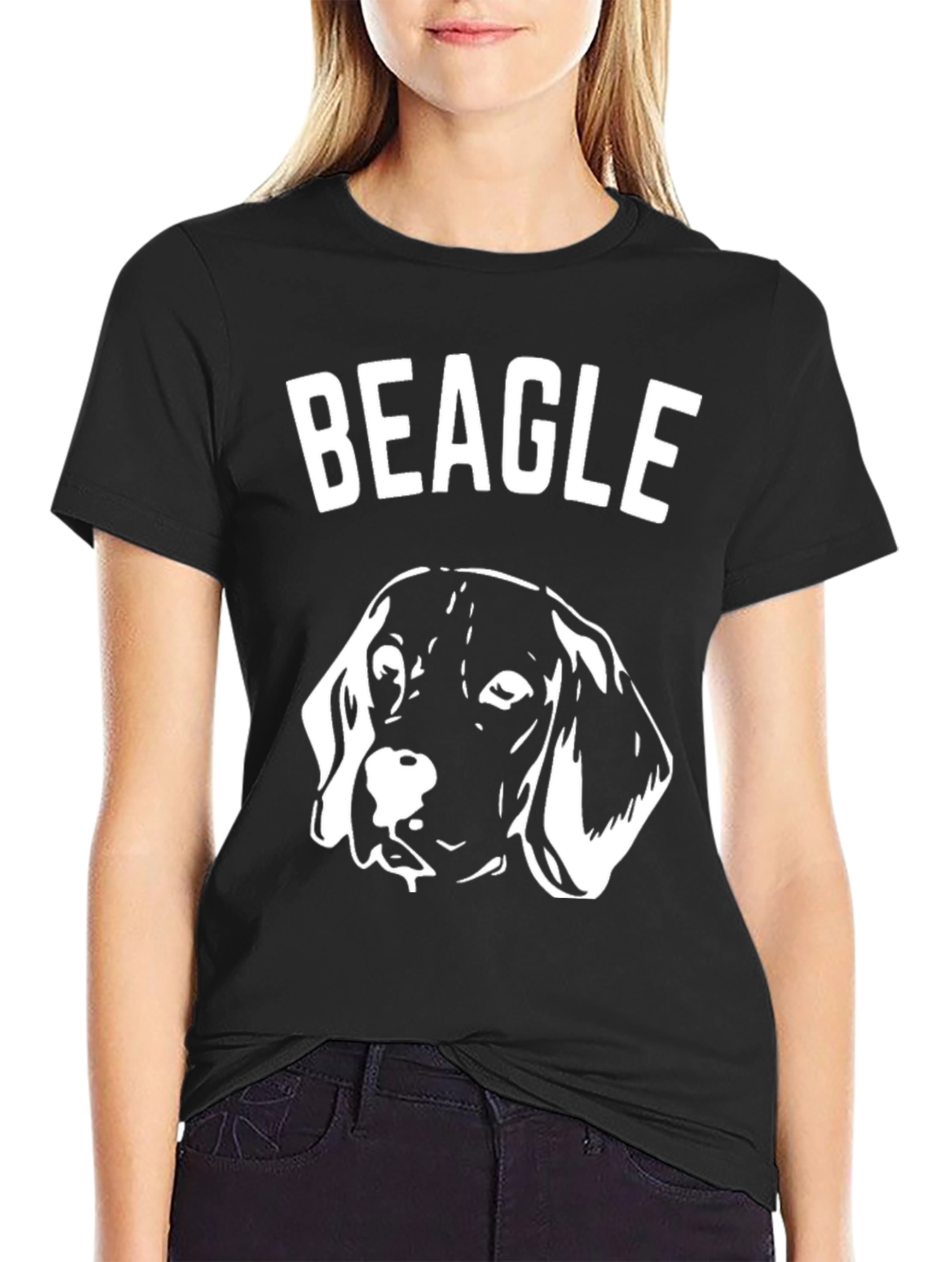 Beagle Dog Graphic Print Black T-Shirt