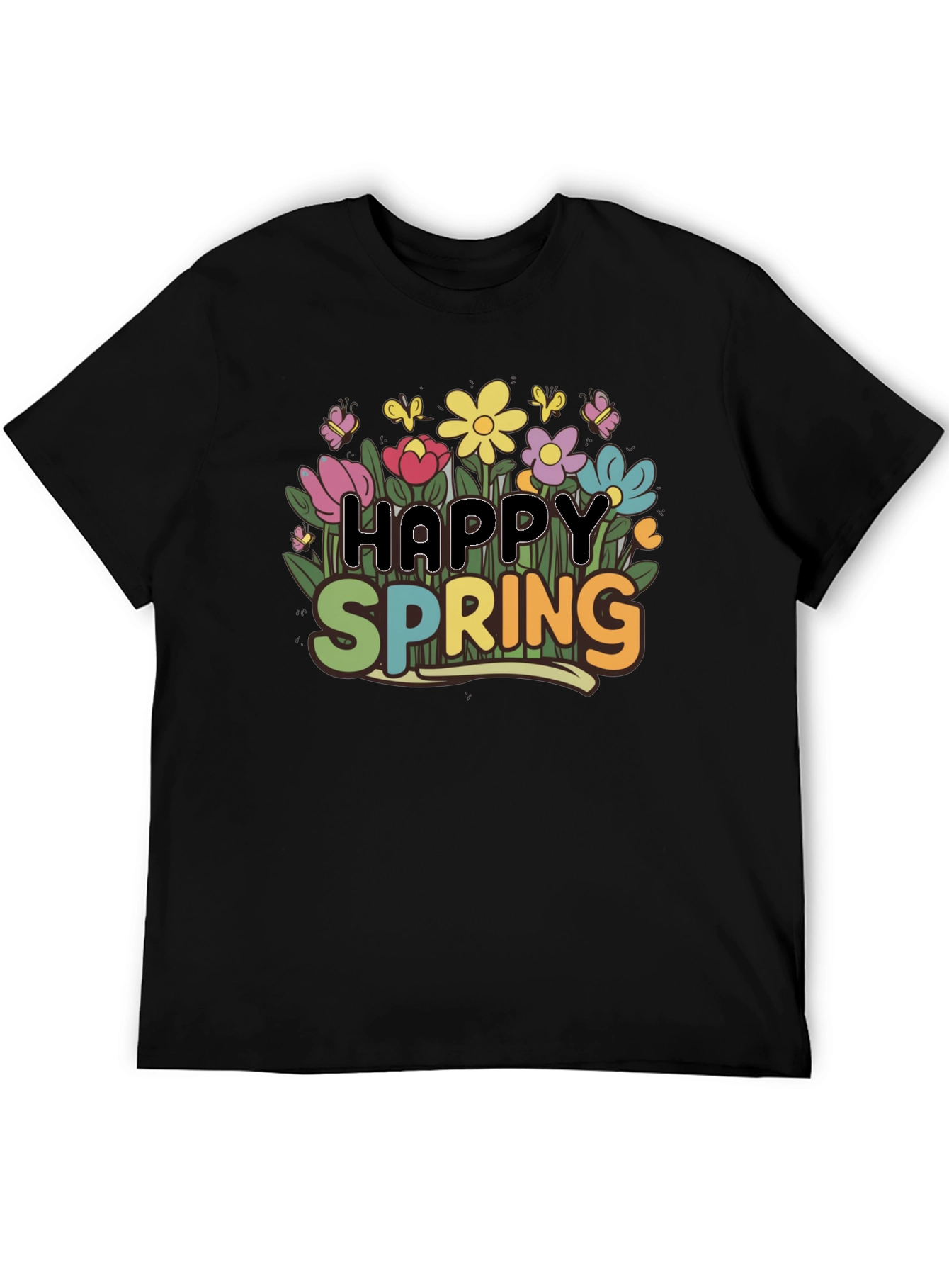 Happy Spring Floral T-Shirt - Mens Black Tee