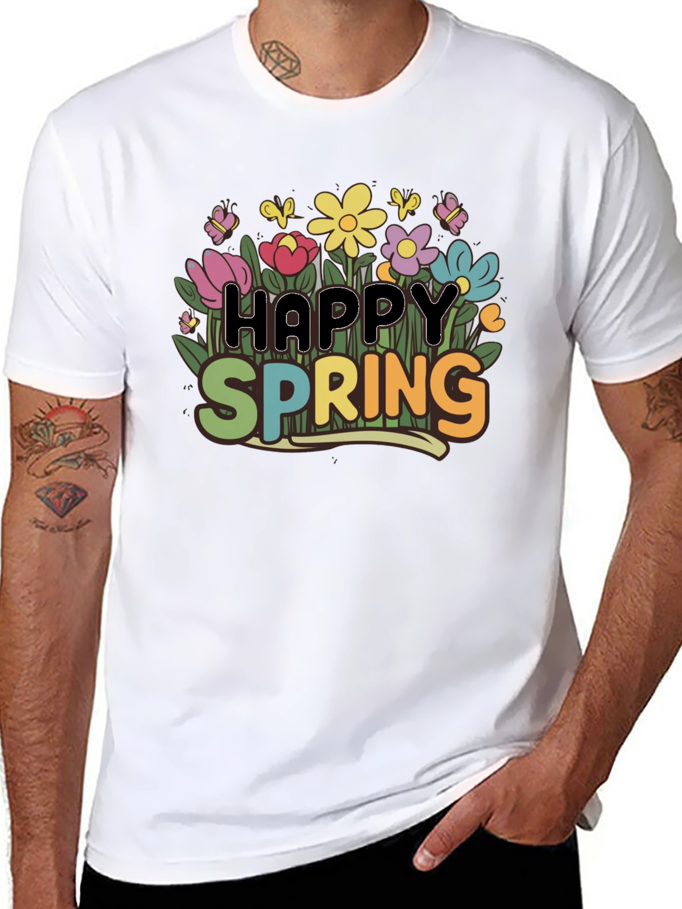 Happy Spring Floral T-Shirt - Mens Black Tee