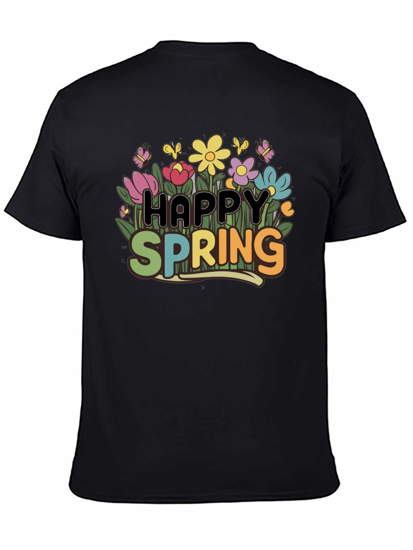 Happy Spring Floral T-Shirt - Mens Black Tee