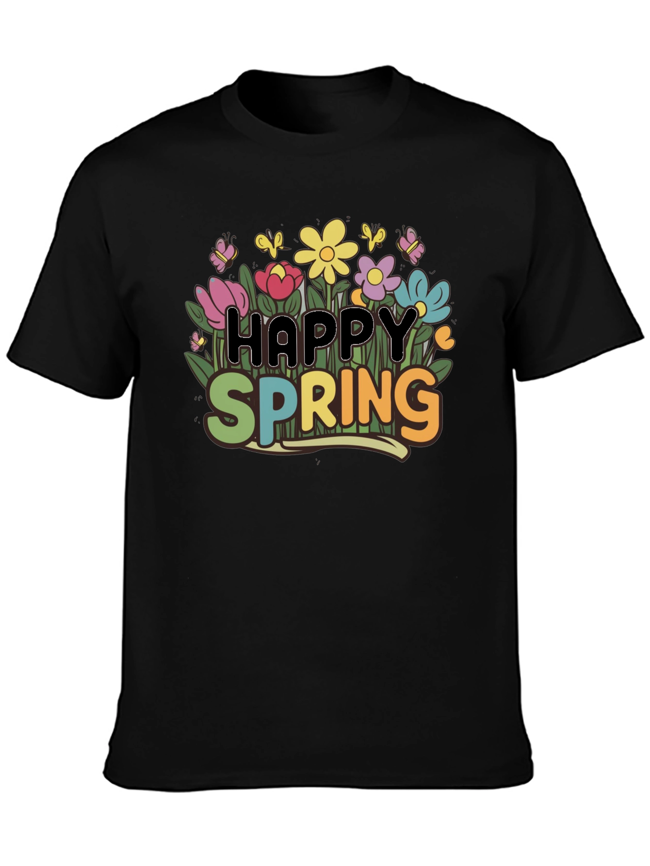 Happy Spring Floral T-Shirt - Mens Black Tee