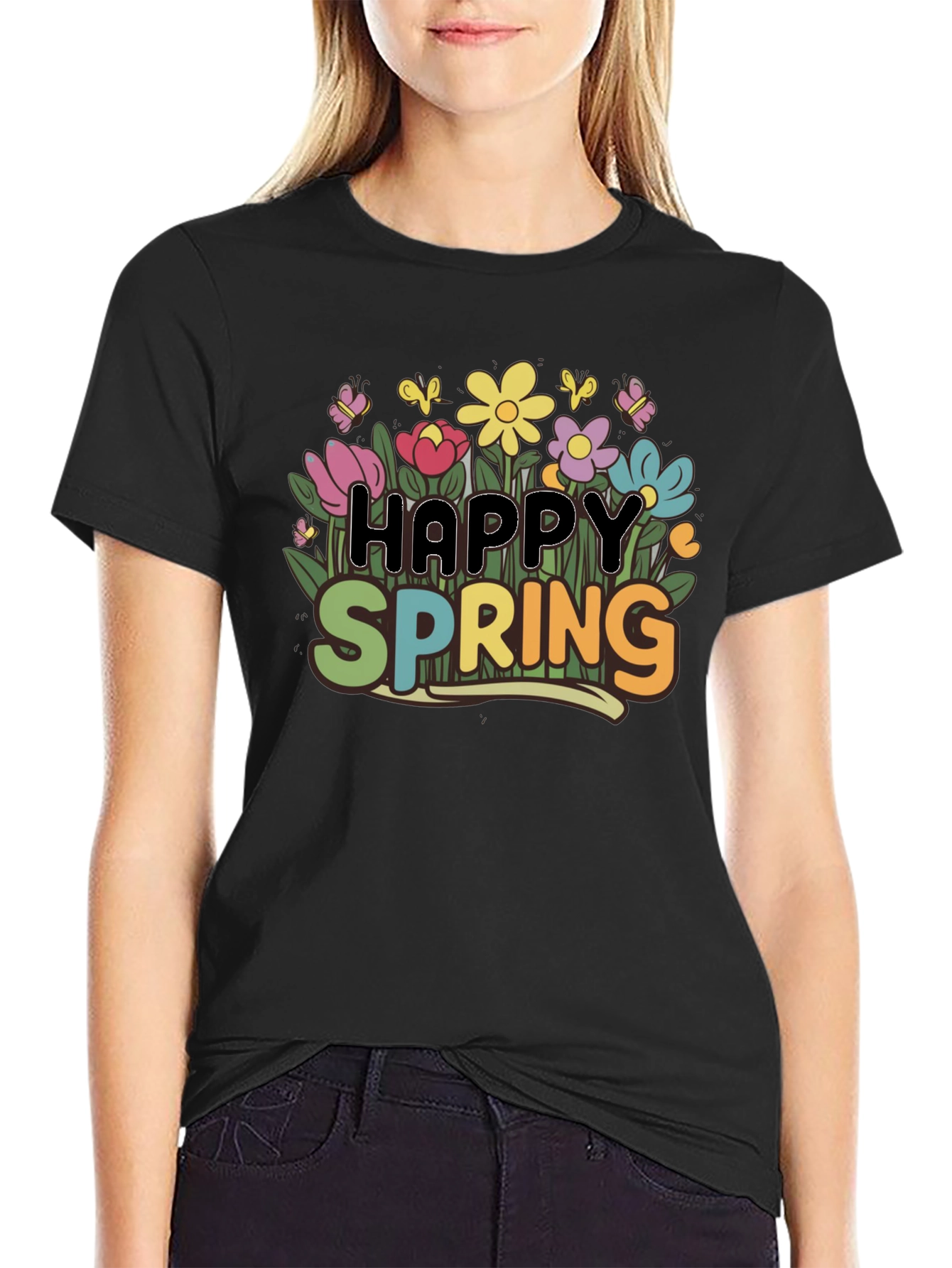Happy Spring Floral T-Shirt - Mens Black Tee