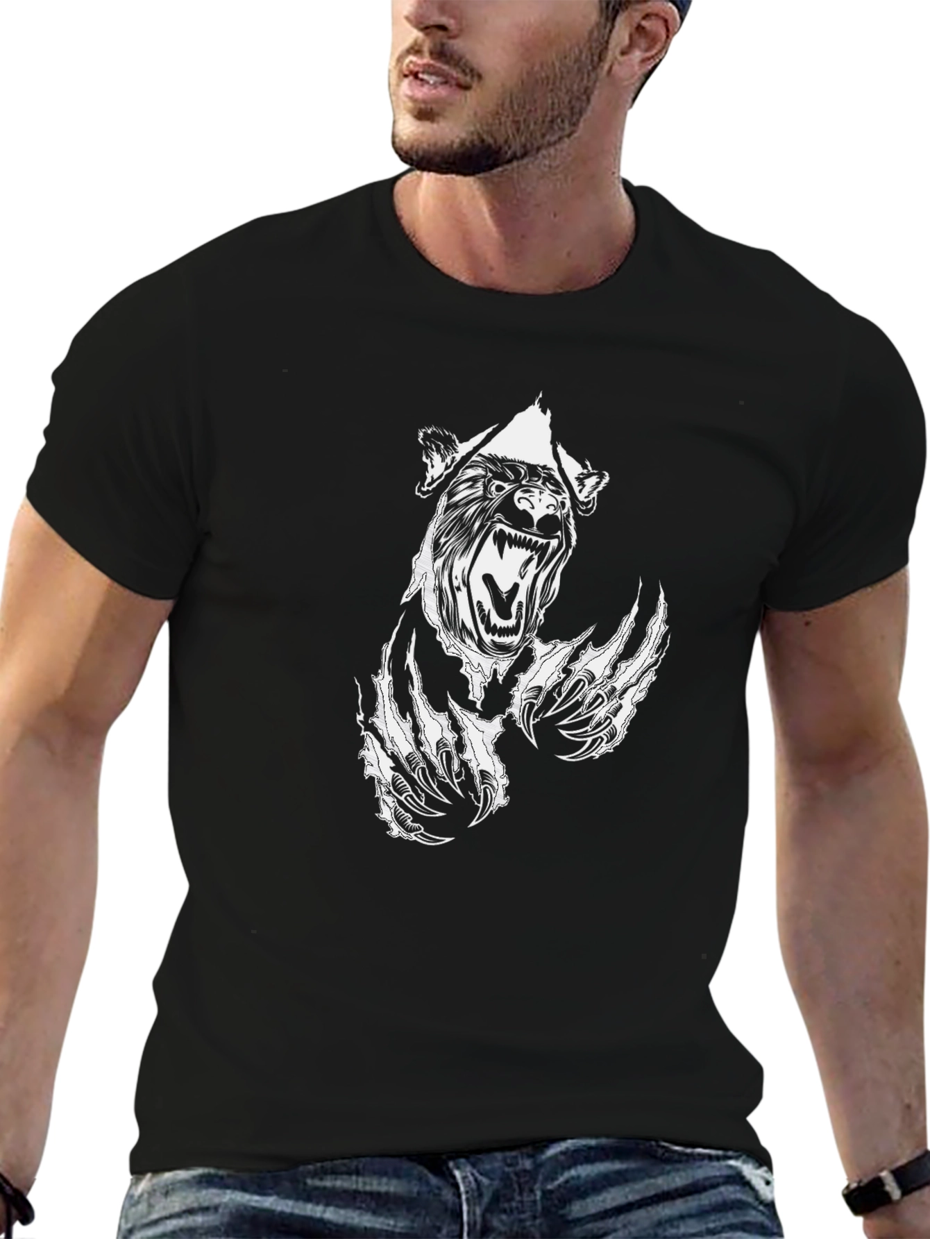 Mens Black T-Shirt with Bear Claw Graphic