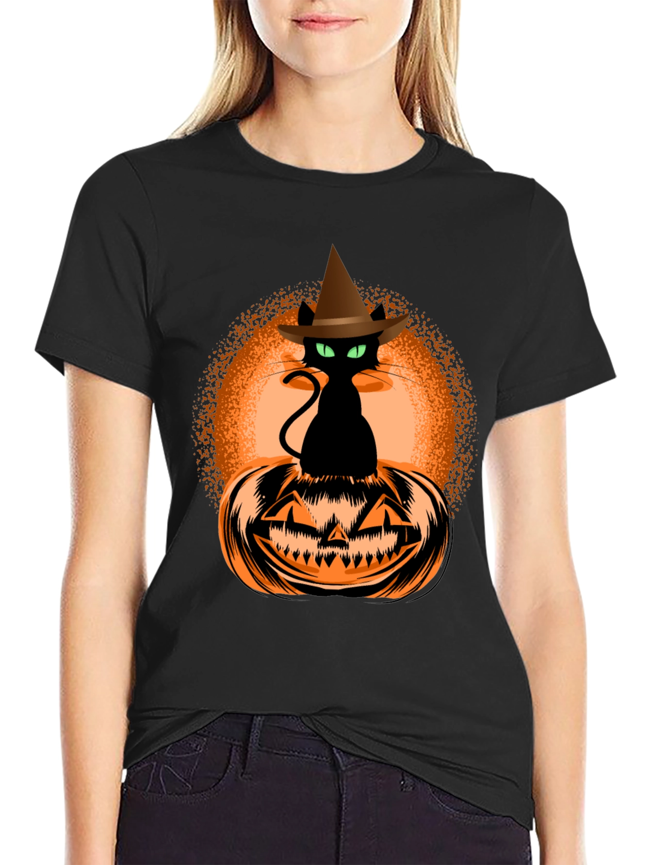 Halloween Cat on Pumpkin Graphic Tee
