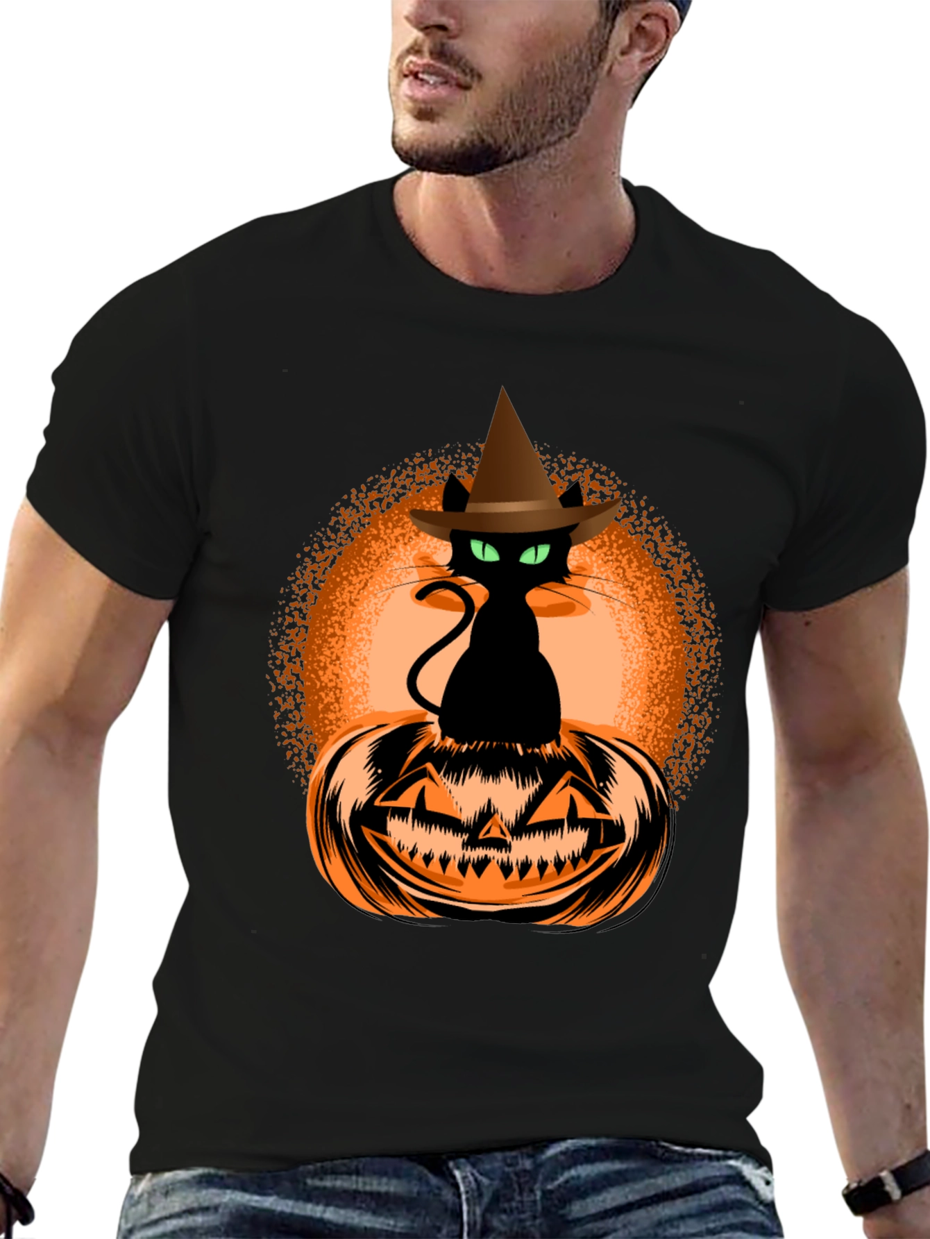 Halloween Cat on Pumpkin Graphic Tee
