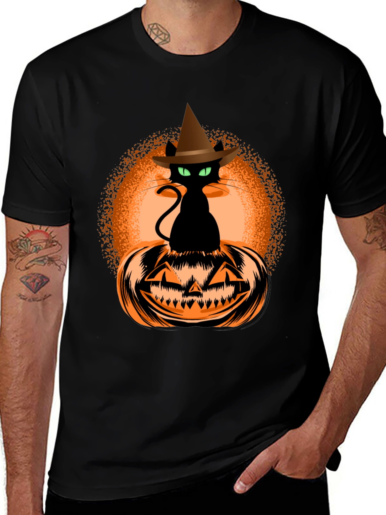 Halloween Cat on Pumpkin Graphic Tee