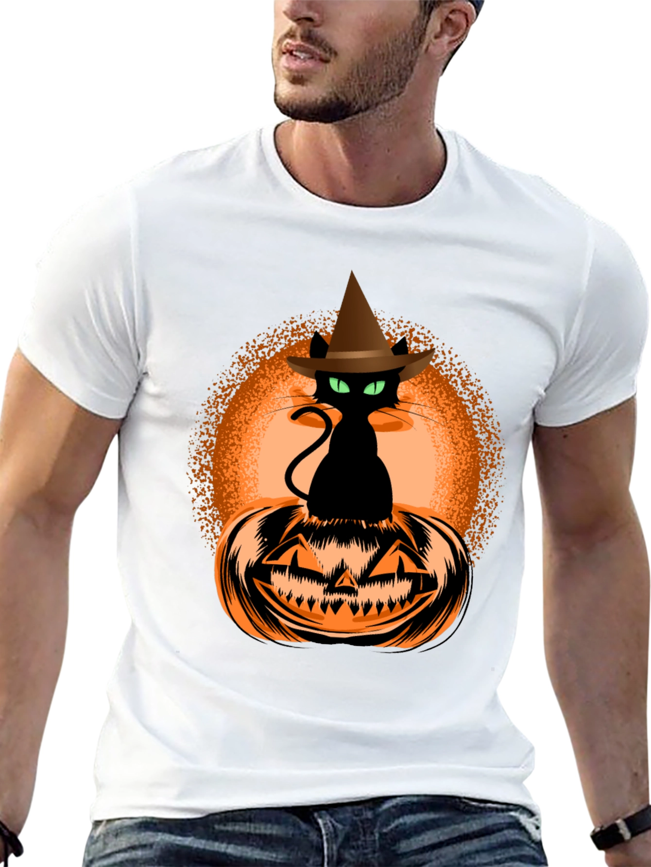 Halloween Cat on Pumpkin Graphic Tee