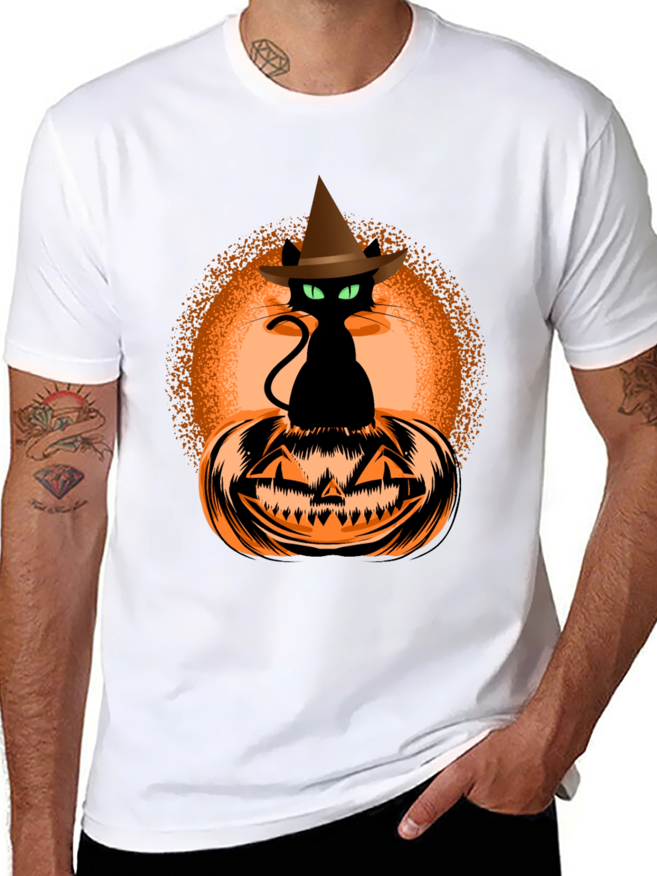 Halloween Cat on Pumpkin Graphic Tee