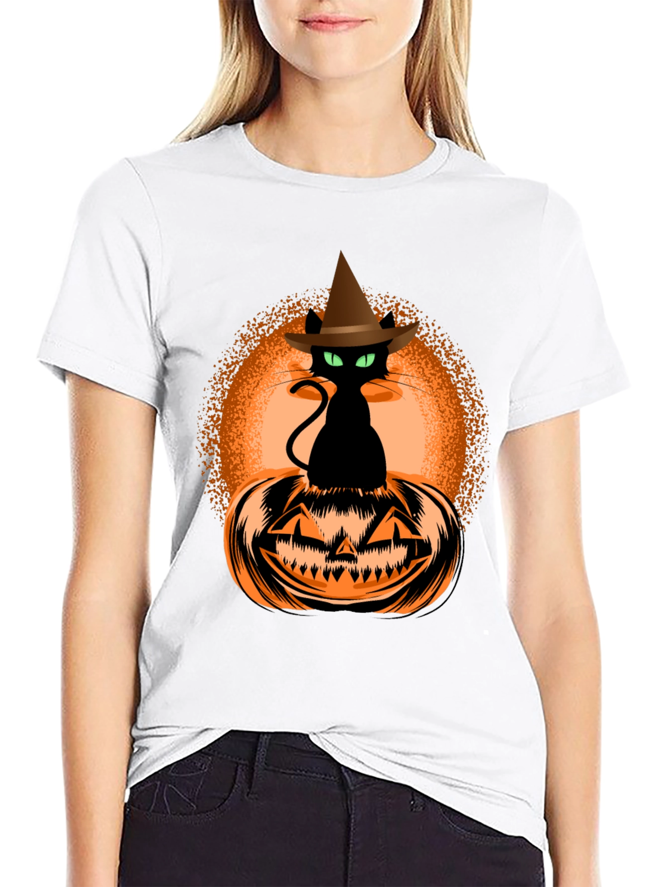 Halloween Cat on Pumpkin Graphic Tee