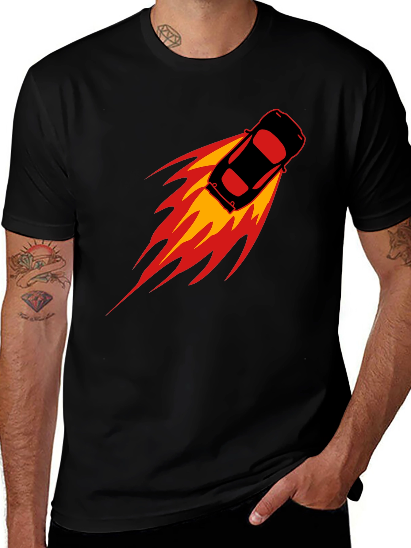 Speed Demon T-Shirt: Black Car with Flames