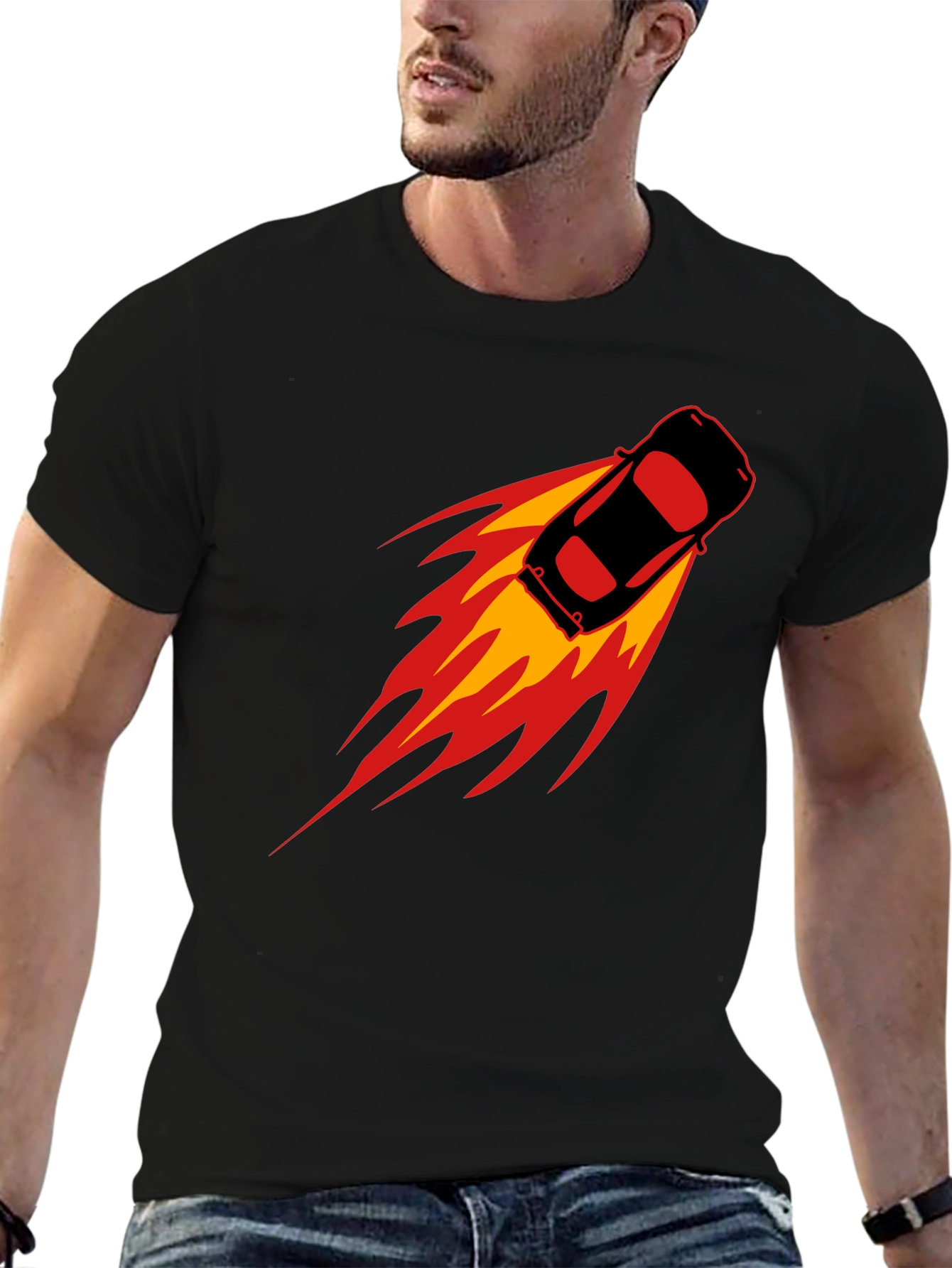 Speed Demon T-Shirt: Black Car with Flames