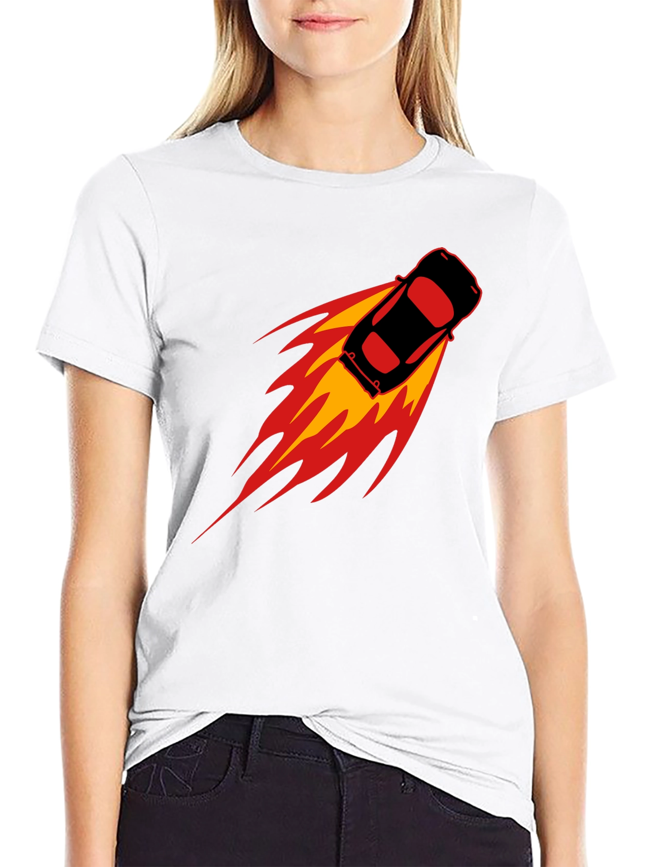 Speed Demon T-Shirt: Black Car with Flames