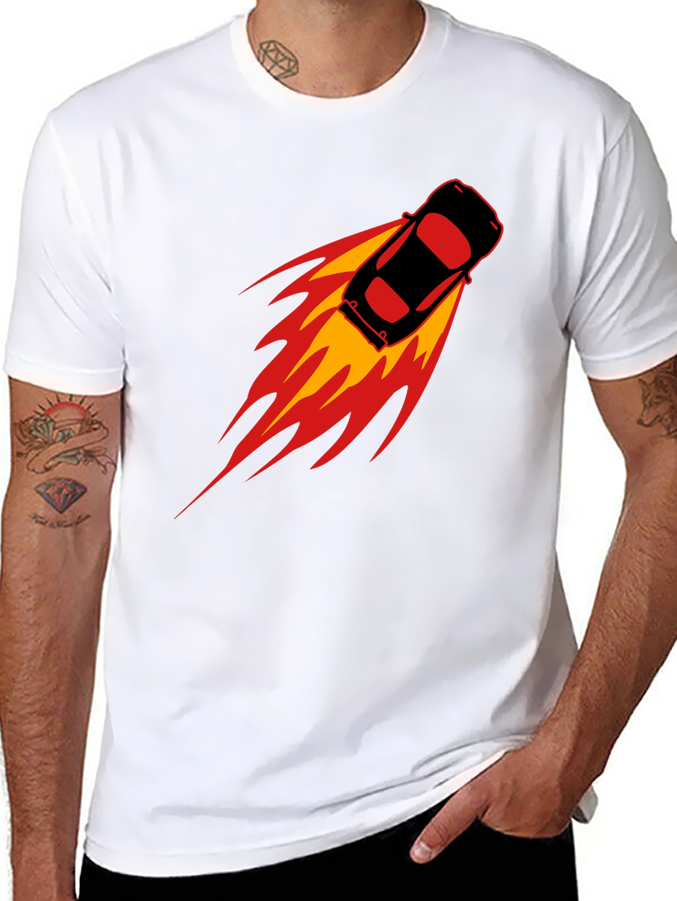 Speed Demon T-Shirt: Black Car with Flames