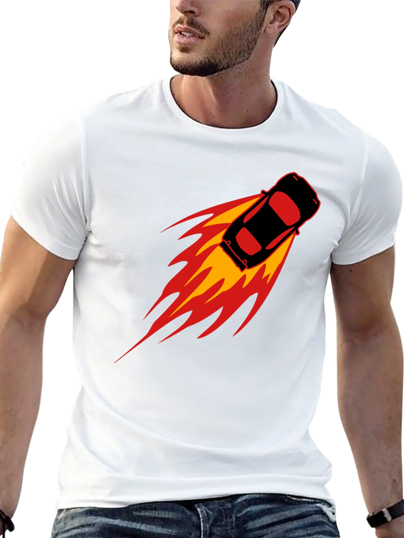 Speed Demon T-Shirt: Black Car with Flames