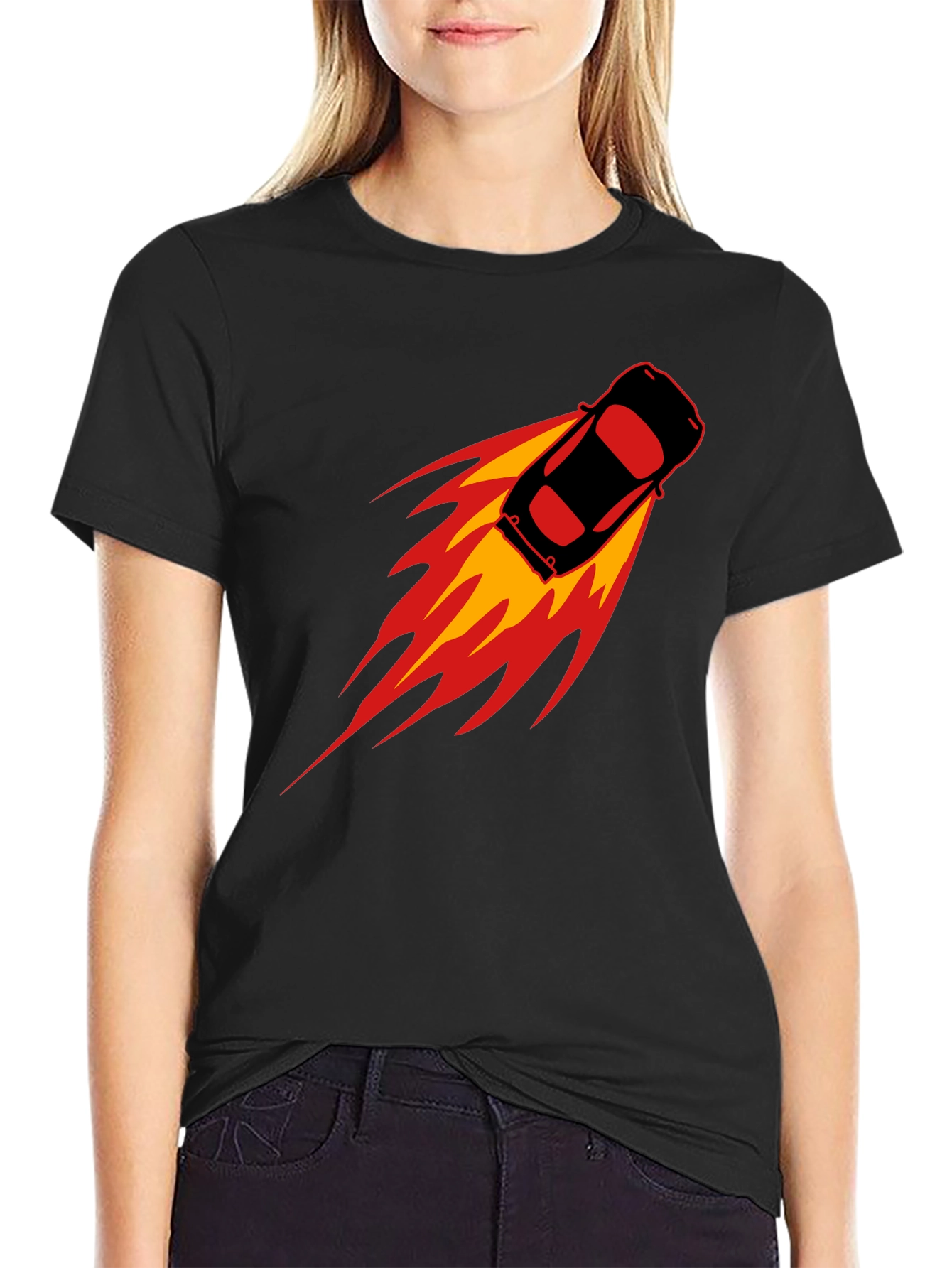 Speed Demon T-Shirt: Black Car with Flames