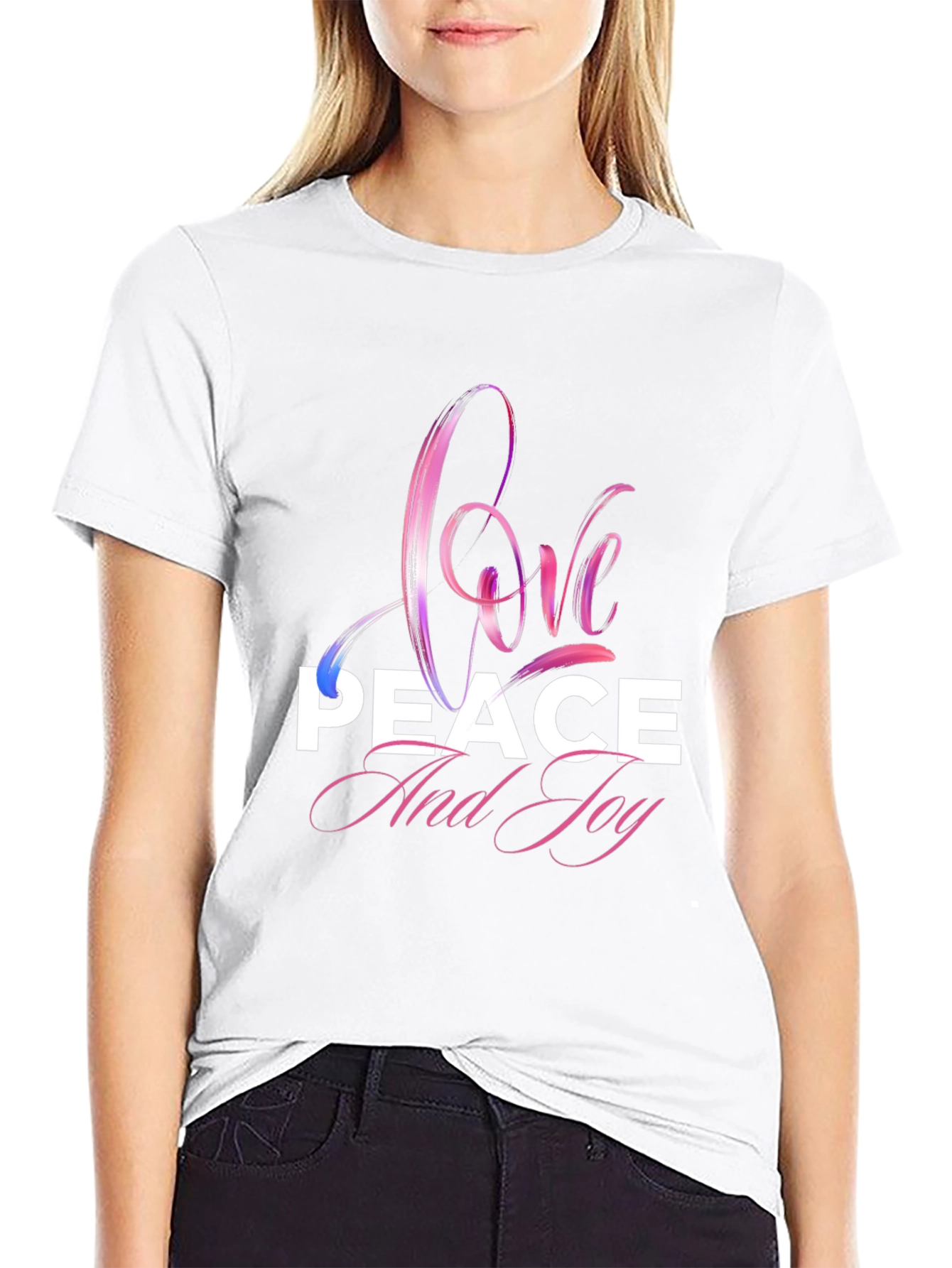 Love Peace Joy Graphic Black T-Shirt