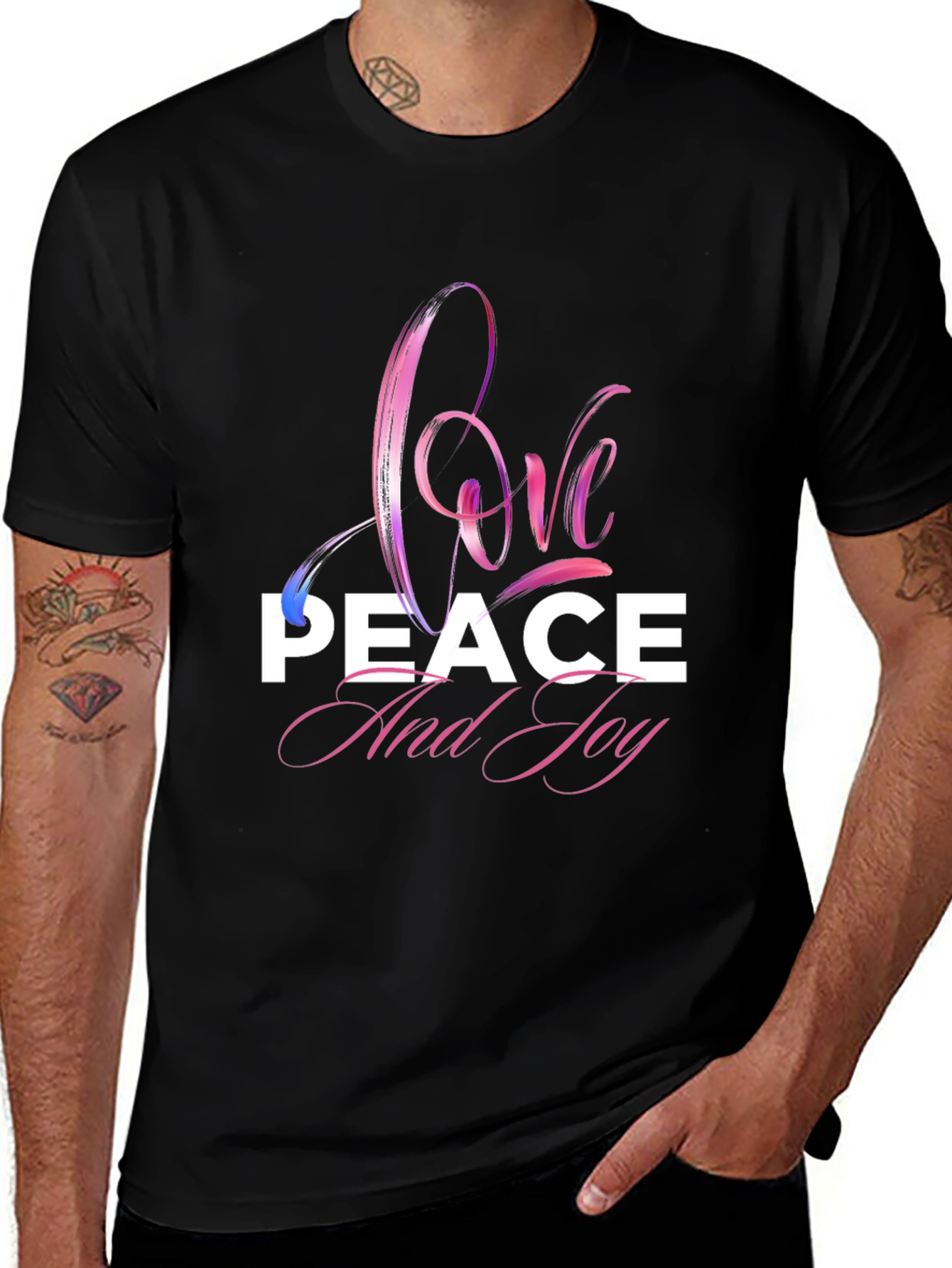 Love Peace Joy Graphic Black T-Shirt