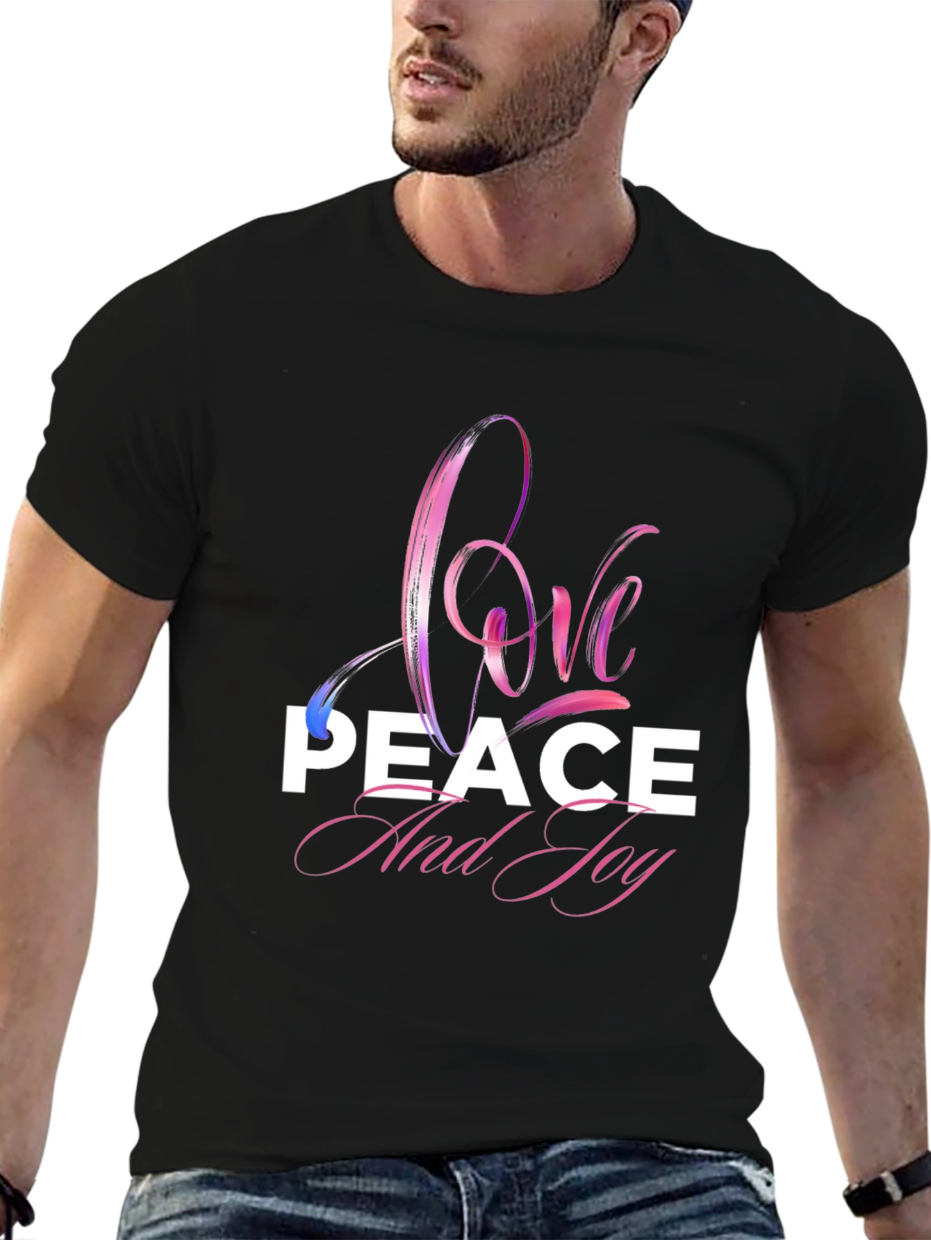 Love Peace Joy Graphic Black T-Shirt