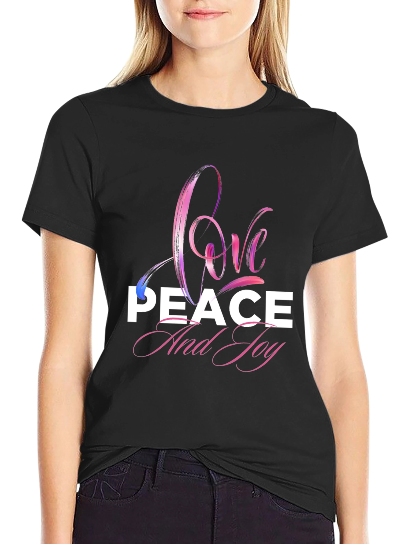 Love Peace Joy Graphic Black T-Shirt