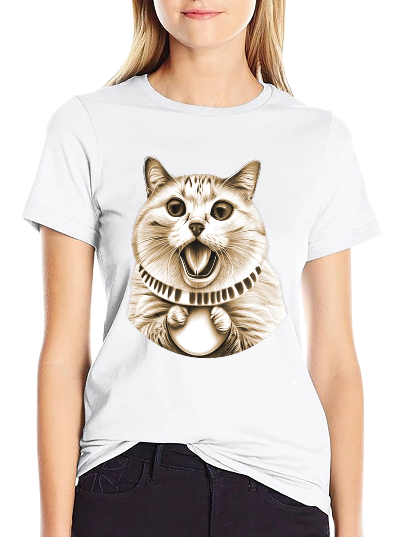 Funny Cat Graphic Tee - Black Cotton T-Shirt