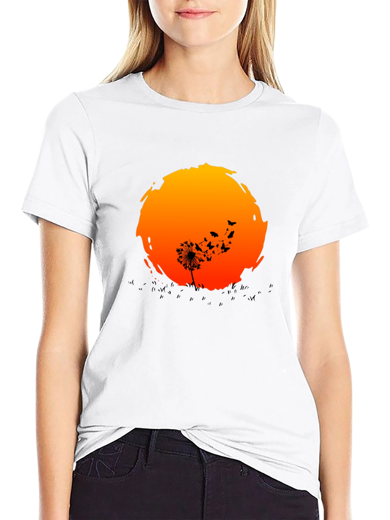 Dandelion Sunset Graphic Tee - Black Cotton Blend