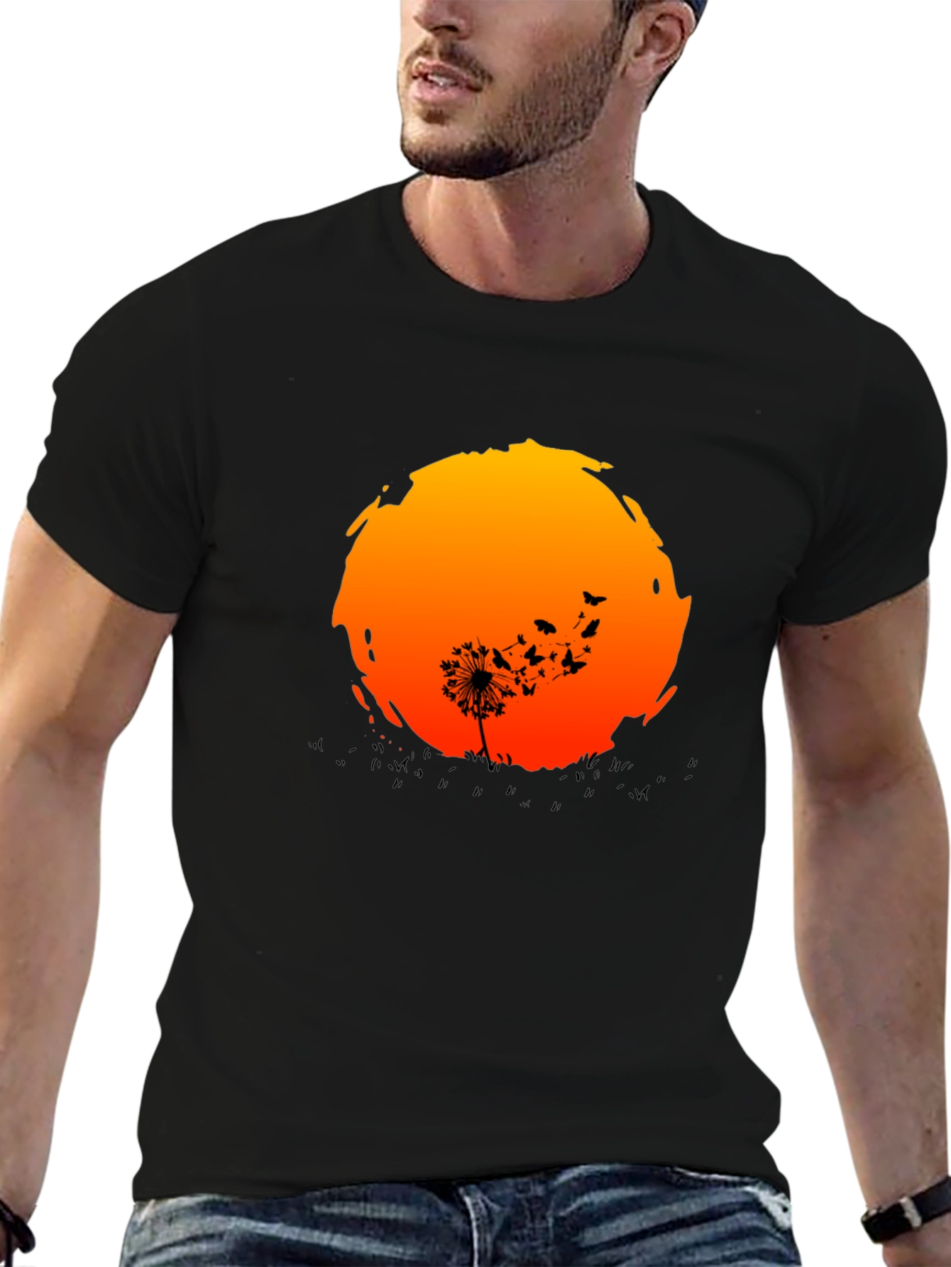 Dandelion Sunset Graphic Tee - Black Cotton Blend