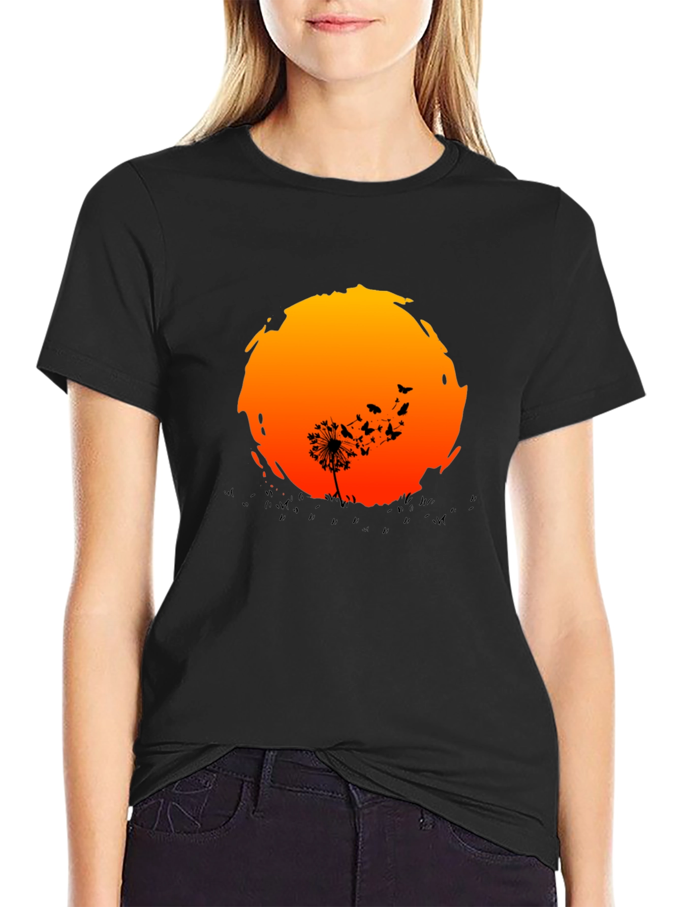 Dandelion Sunset Graphic Tee - Black Cotton Blend