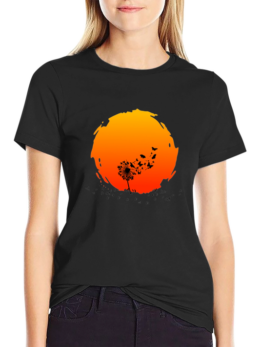 Dandelion Sunset Graphic Tee - Black Cotton Blend