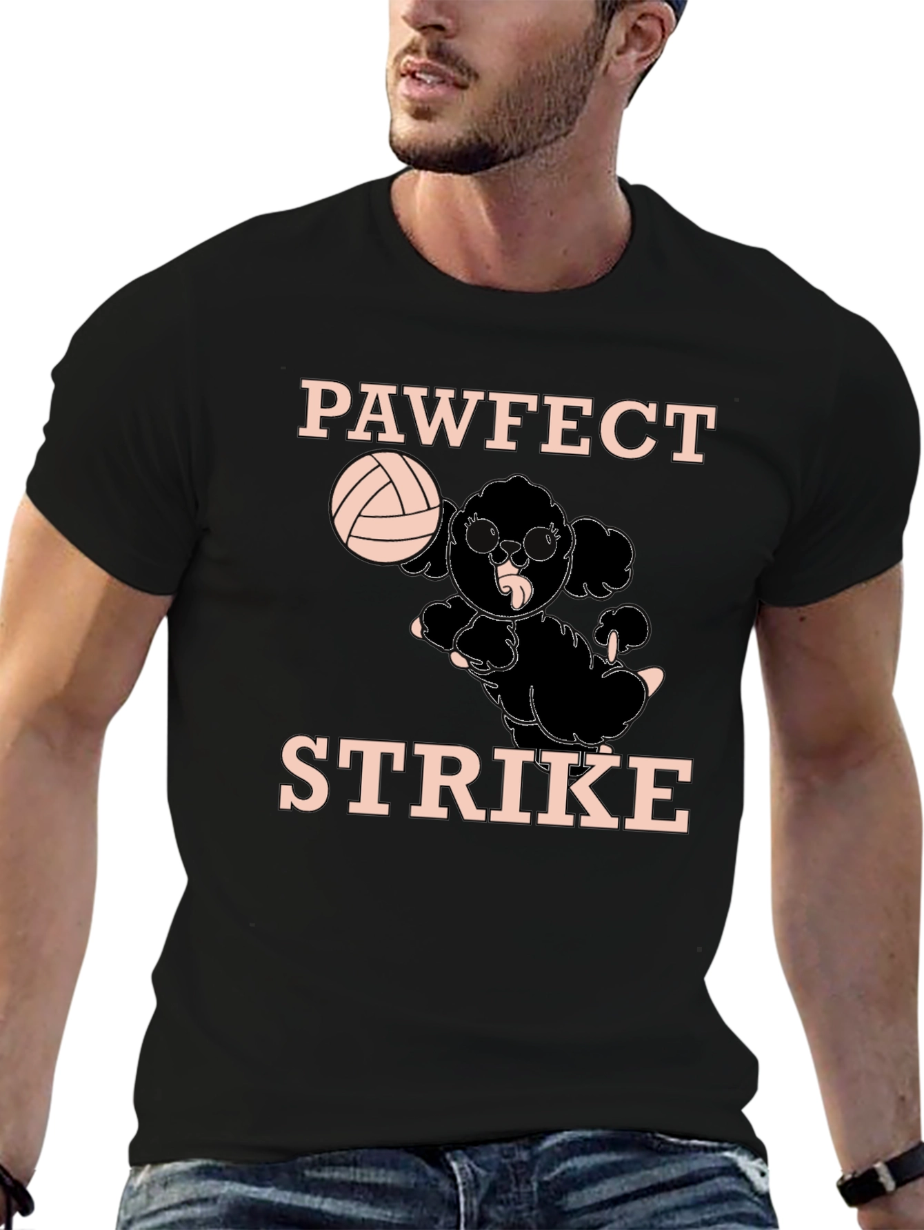 Pawfect Strike Black T-Shirt - Volleyball Poodle Tee