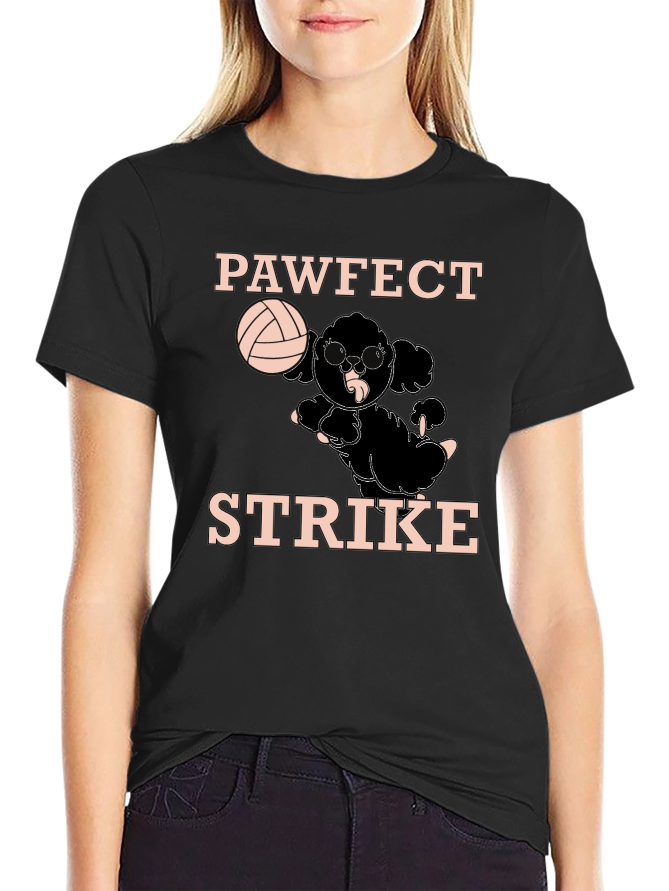 Pawfect Strike Black T-Shirt - Volleyball Poodle Tee