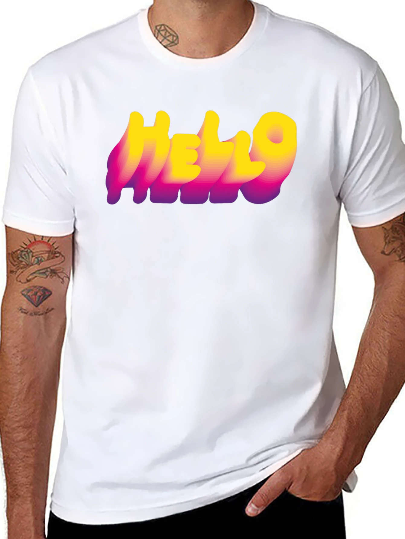 Hello Graphic Print Tee - Black Cotton Blend
